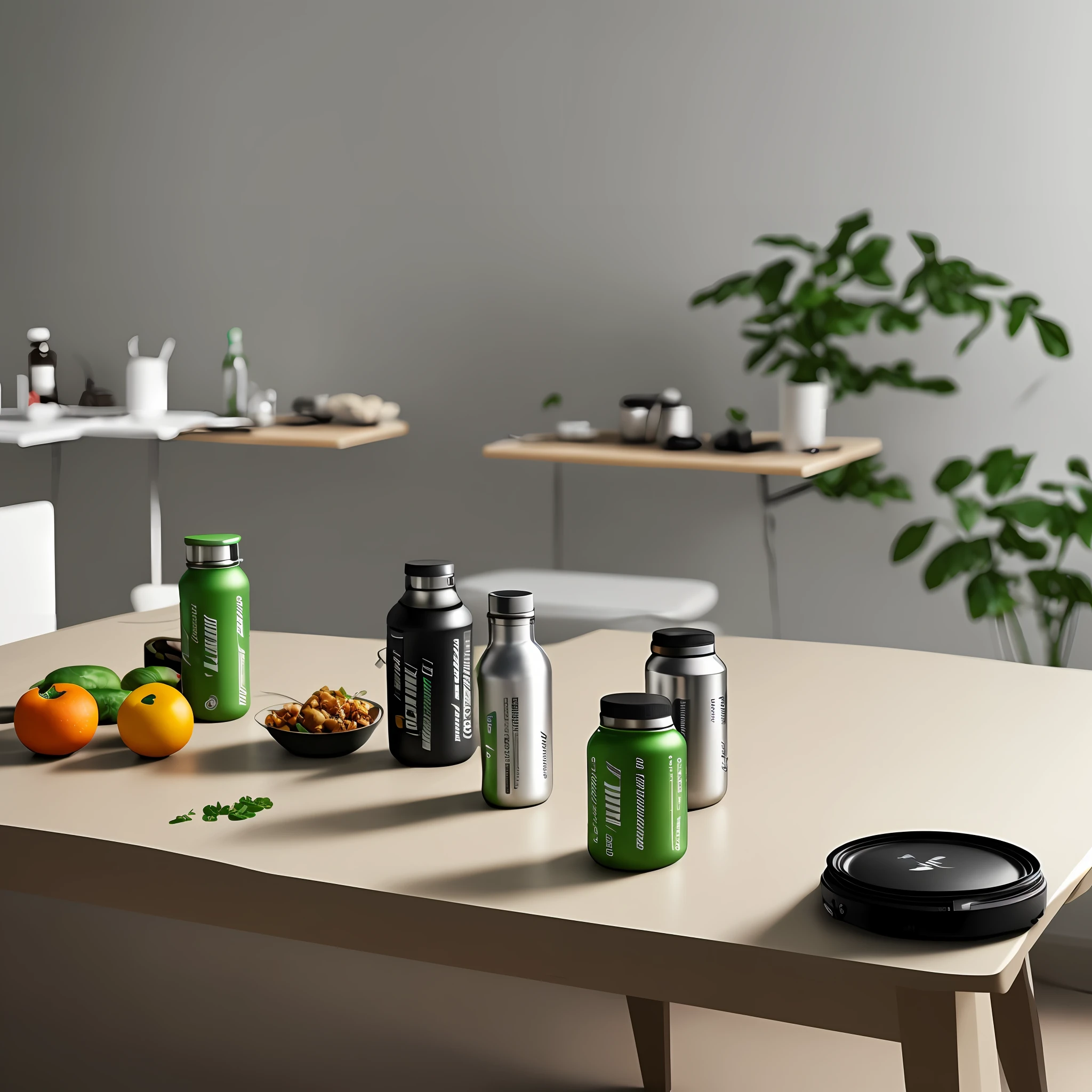 A bottle of NUTRILITE protein powder, on the Bose table, the background is also very high-grade, 8K,