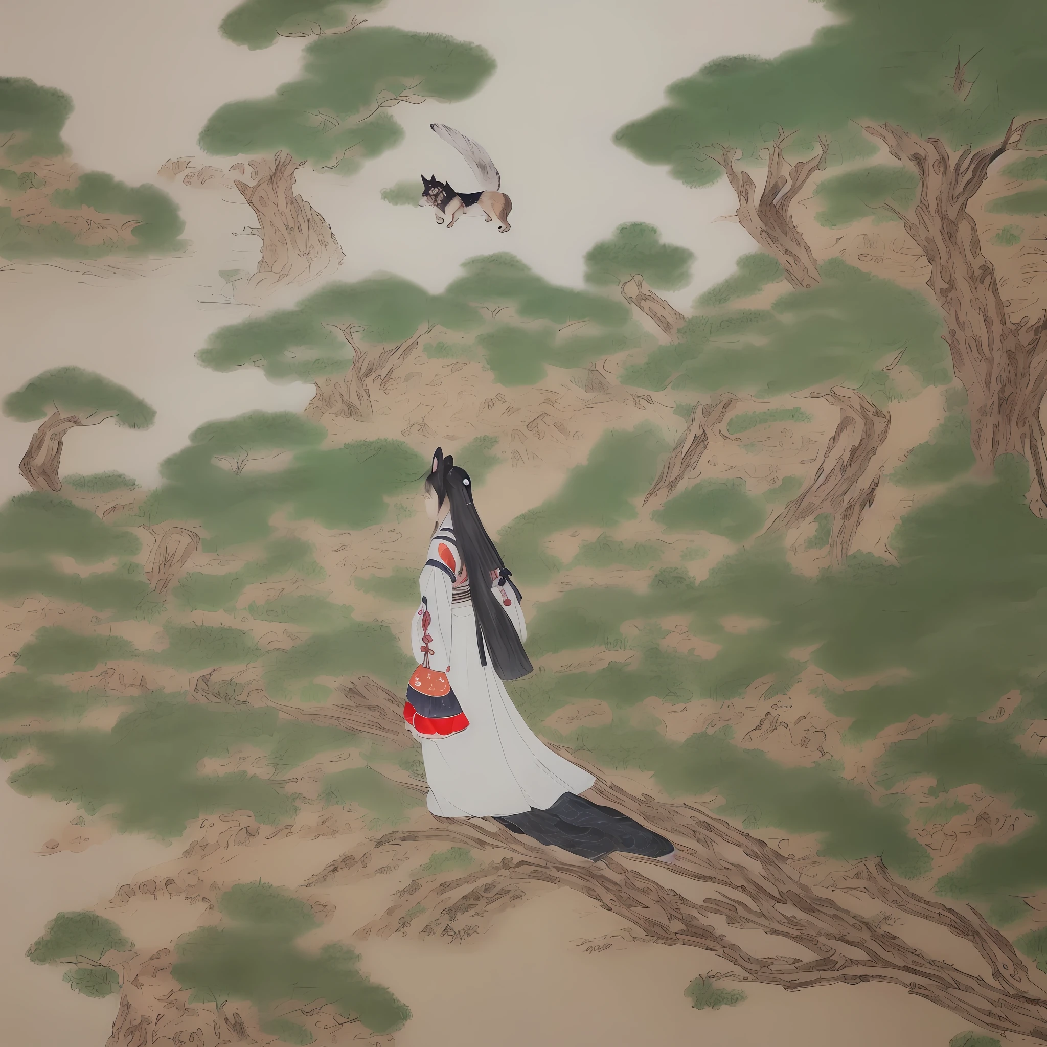 After a few years, the fox girl came again, and left after three days of reunion. Traditional chinese painting