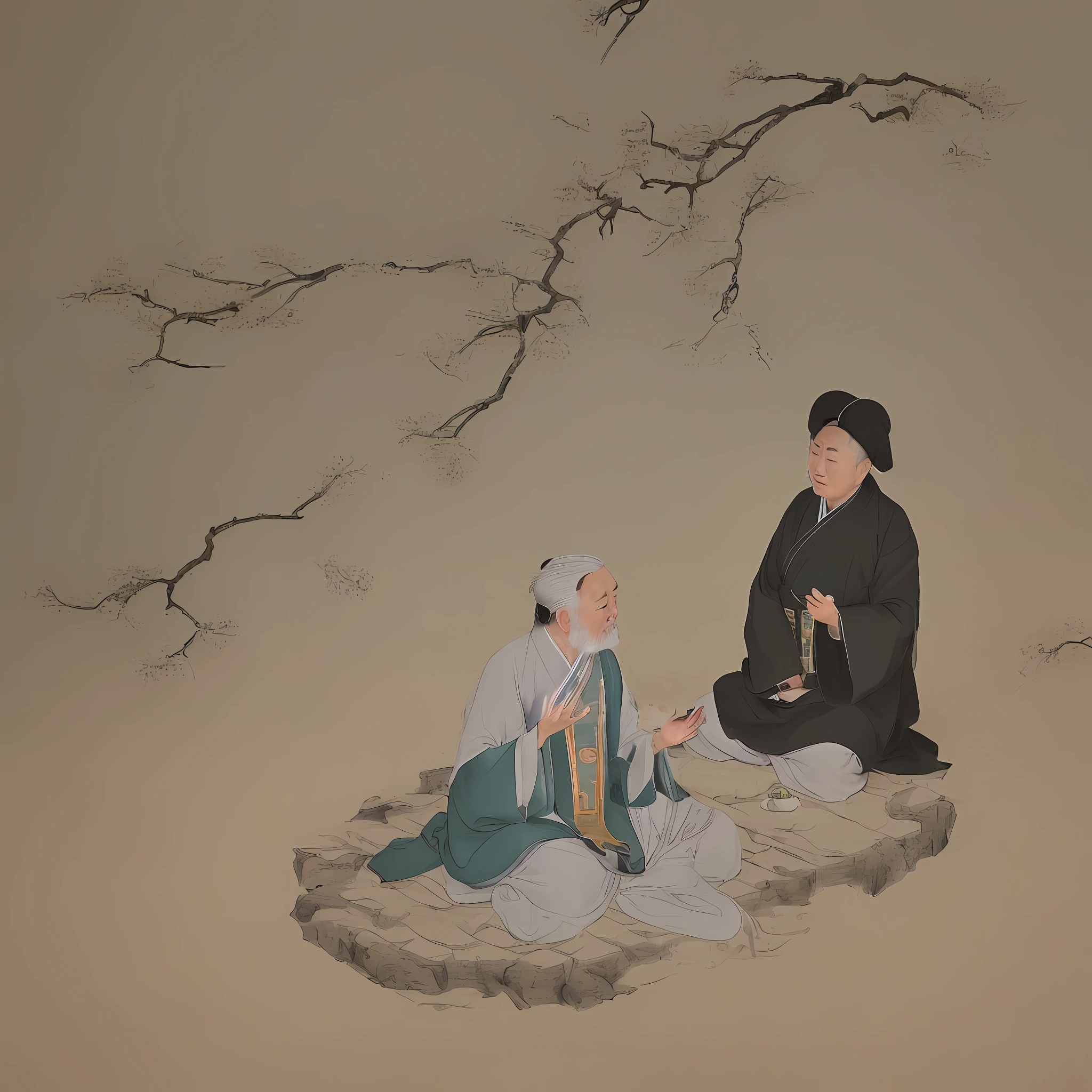 An old man came to him on crutches, saluted the two and sat down and said, "Where in the world are there ghosts, haven't you heard Ruan Zhan's discussion?" The two are readers, how can they listen to the nonsense of the Buddhist family? Then the old man expounded the theory of the Cheng and Zhu school of the Song Dynasty on the growth and decline of yin and yang, explaining well, with clear arguments, clear organization and fluent rhetoric. The two old gentlemen nodded their heads and praised one after another, sighing at the true understanding of Song Ru. Traditional chinese painting