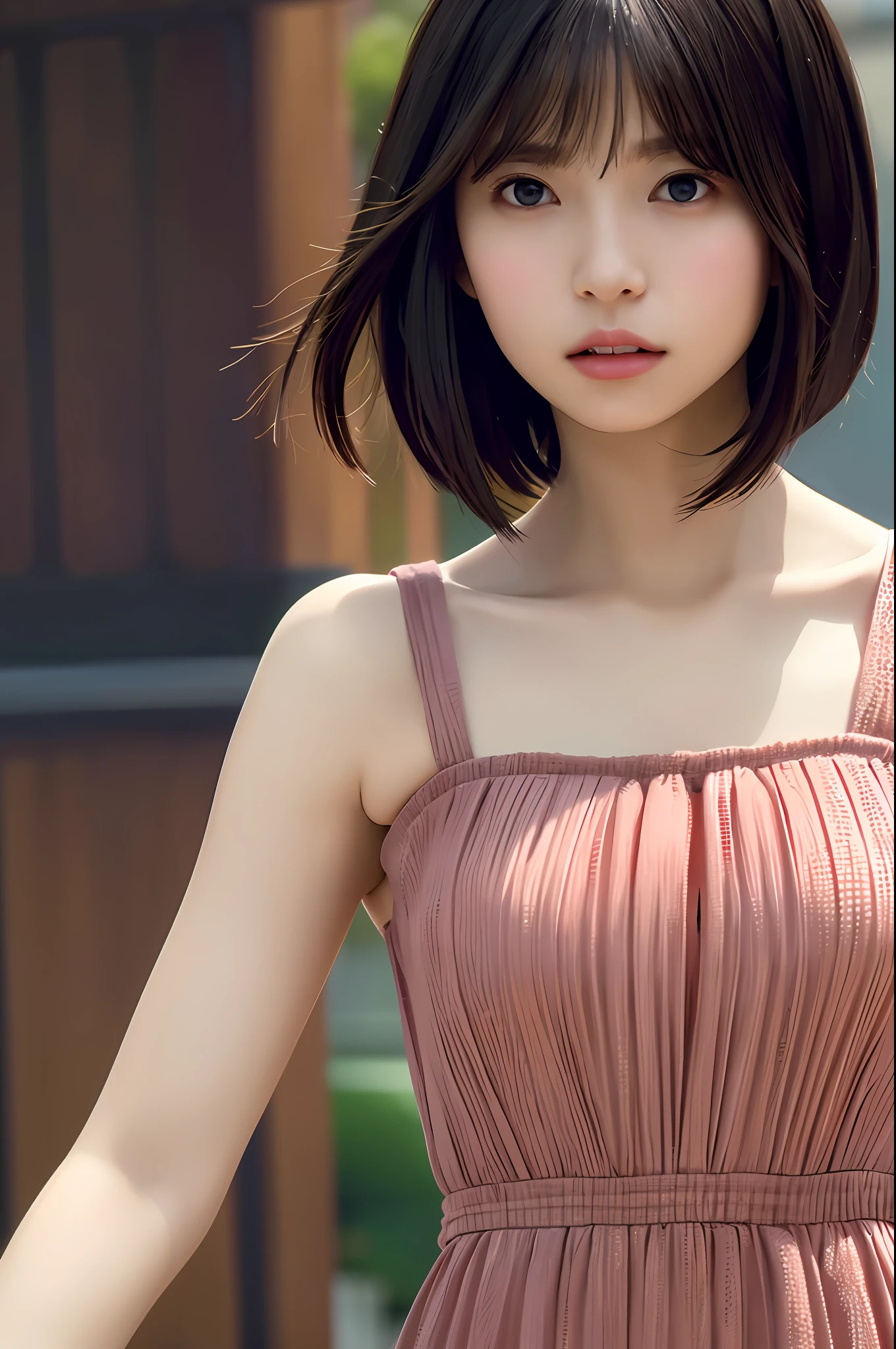 best quality, masterpiece, high resolution, 1girl, beautiful and perfect face, bob cut, maxi dress, intricate detailed, cinematic feel, 8k, extremely detailed