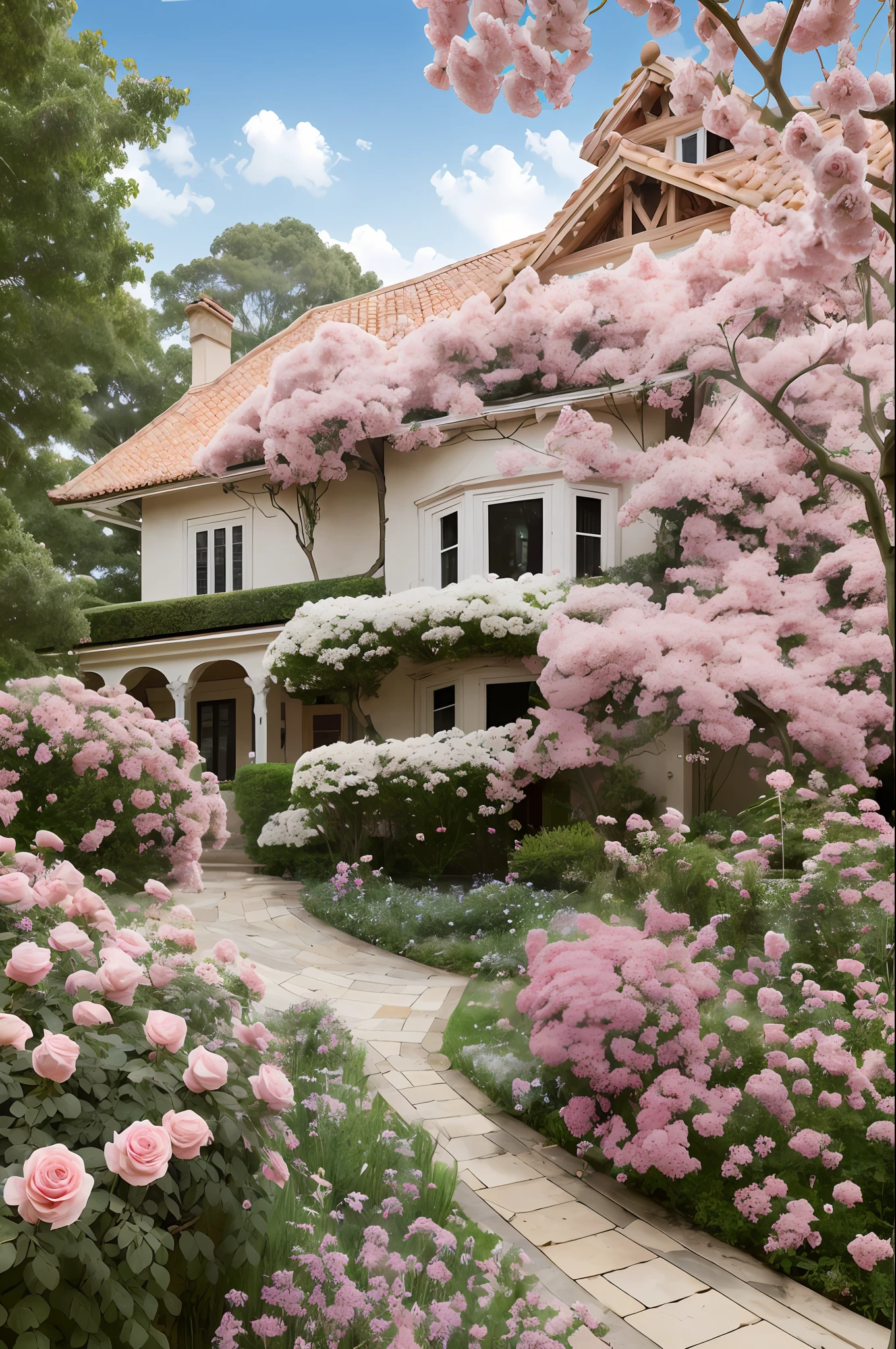 nature, a clump of pink roses outside the house, architectural rendering, nature, integration,
(Best Quality, High Quality, Absurdity, Intricate Details, Masterpiece, Film), High Detail, Motion Blur, Film Grain, Noise, Lens Effects,