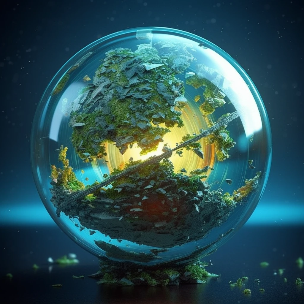 Earth Day poster, ((Spherical Earth, transparent plastic, optics, surreal, magic, fantasy, composition, bright, light fluorescence, ultra-detaile, trend in artstation, octane rendering,))), futuristic, masterpiece, Super detail, best quality