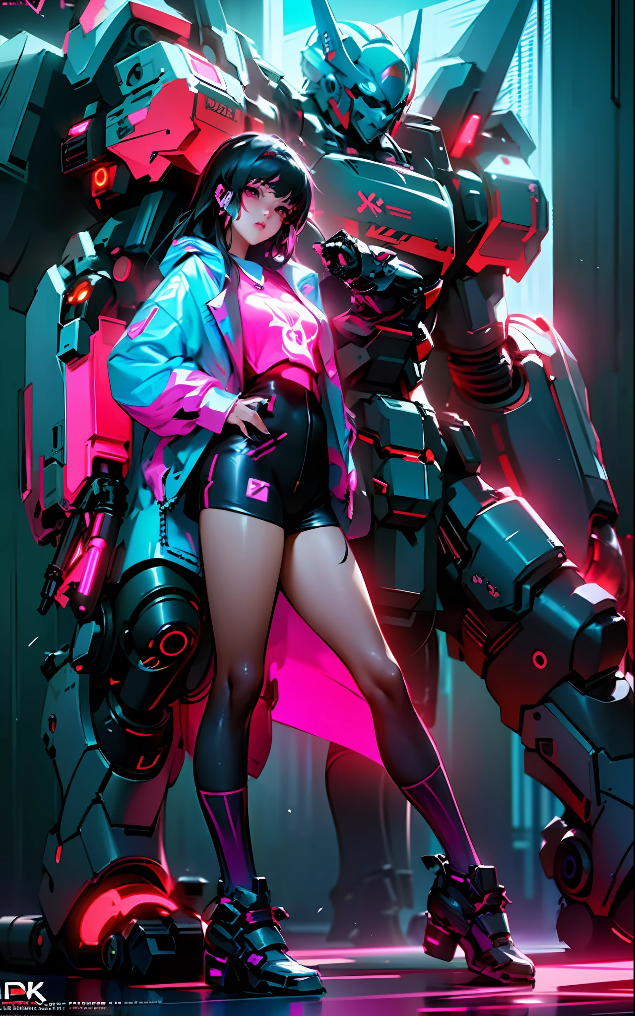 (Cyberpunk anime girl mecha, 8k quality, Guweiz, Russell Dongjun Lu, Ross tran and other well-known artists signature style), construct unique patterns, (detail setting + fluorescent glow) and (digital art special effects + cool network armor) to create a gorgeous cyberpunk future.