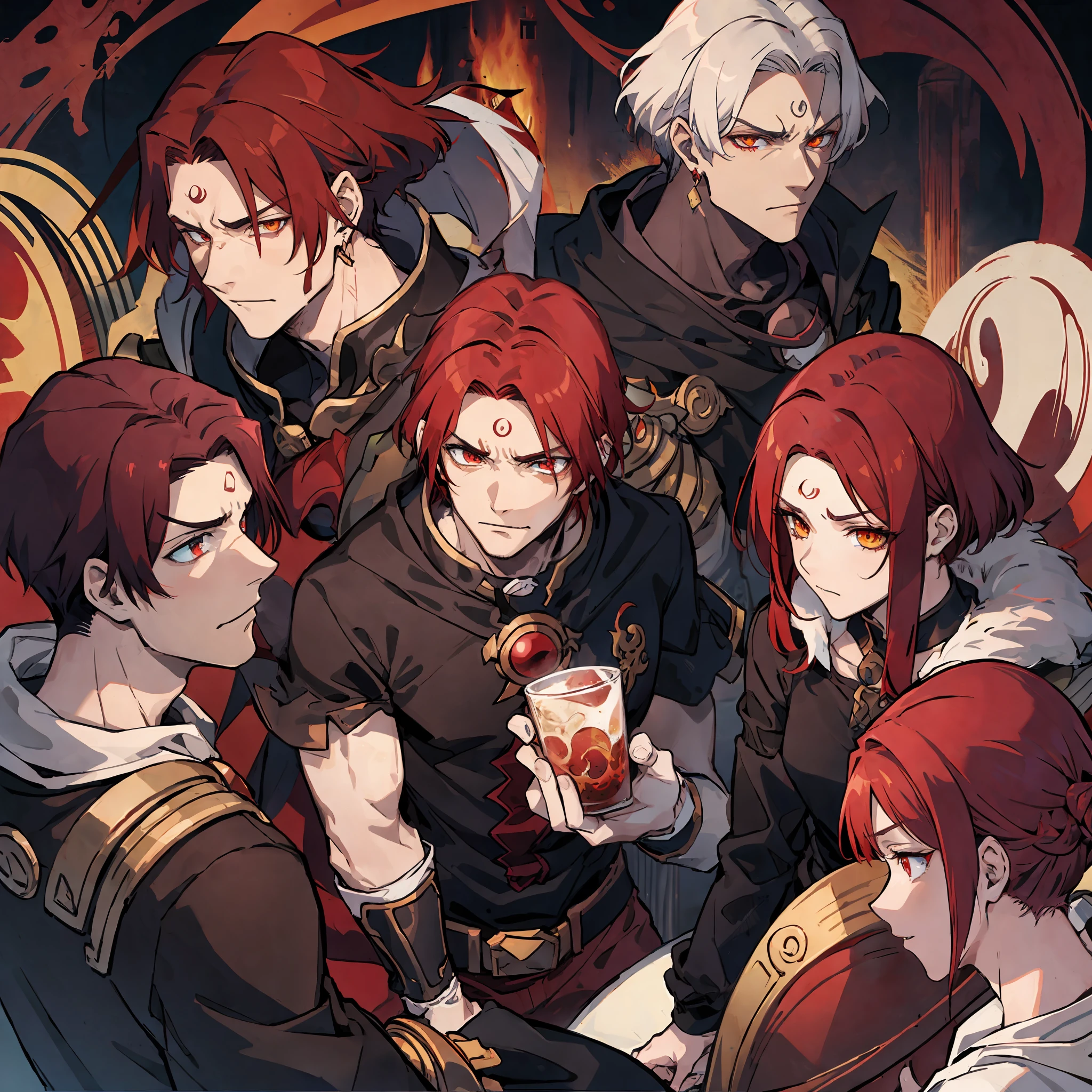 Man, Half-Dragon, intimidation, red hair, golden eyes, anime