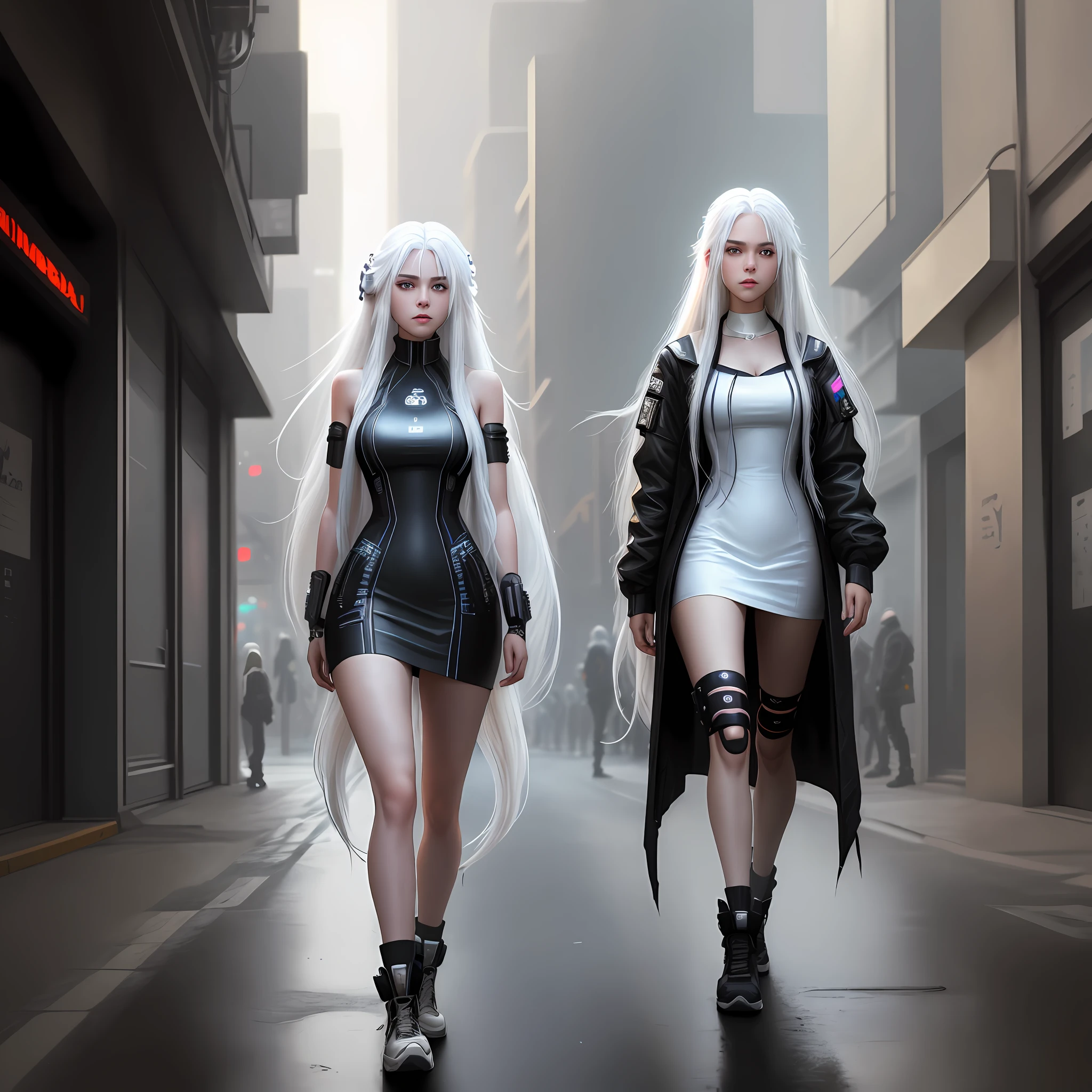 (masterpiece, best quality),1girl with long white hair standing in a cyberpunk style street, hard lighting, white dress, blurry foreground, UHD, masterpiece, ccurate, anatomically correct, super detail, high details, high quality, award winning, best quality, highres, HD