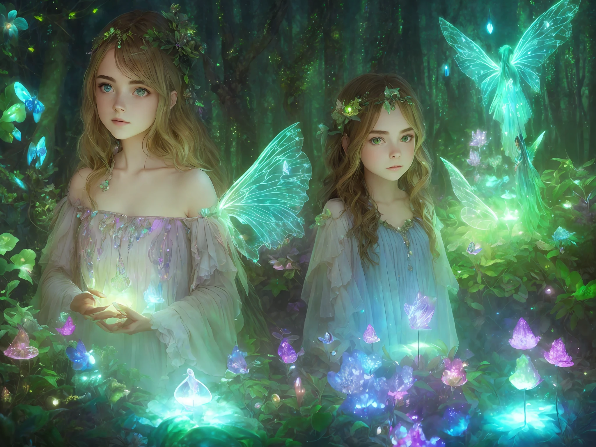 (highly detailed:1.2),(best quality:1.2),(8k:1.2),sharp focus,(subsurface scattering:1.1),award-winning photograph
(glowing bioluminescent forest:1.2),adorable chibi fairy ,kiernan shipka mackenzie foy barbara palvin, iridescent fairy wings
(very detailed background:1.2),(magical fantasy:1.0), (knollingcase:1.1),(dreamlikeart:1.1), dramatic lighting, by greg rutkowski alphonse mucha wlop, size 2162 x 1261