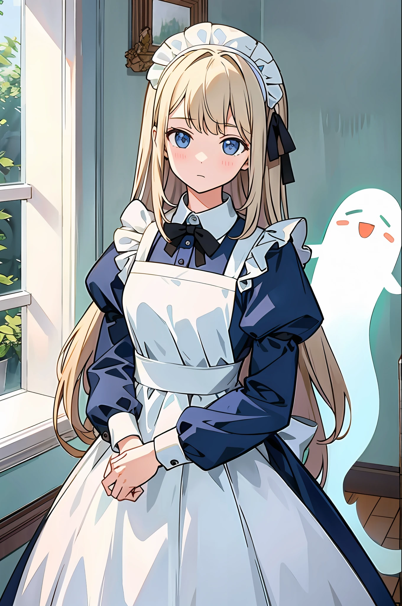 (masterpiece, best quality) detailed, 1girl, solo, long hair, ghost maid