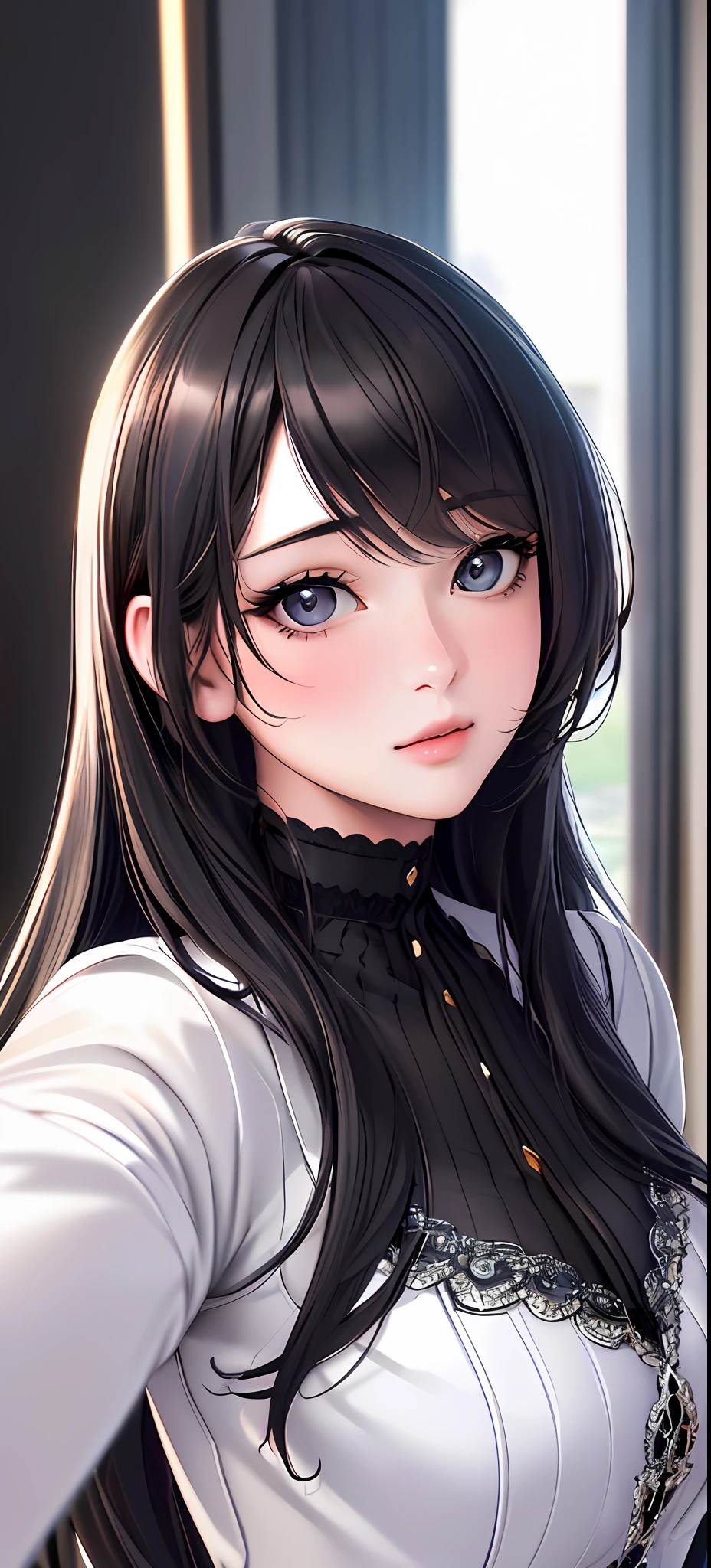 (original) , (very detailed wallpaper) , (best quality) , (masterpiece) , photographic reality, realistic, very detailed illustrations , beautiful eyes, (delicate face) , perfect detail, (best lighting) , (super complex details) , ultra-detailed, 
kogal,((selfie)), ((black suit1.5)), 
4K unified, (super detailed CG: 1.2) , (8K: 1.2) , realistic, octane rendering