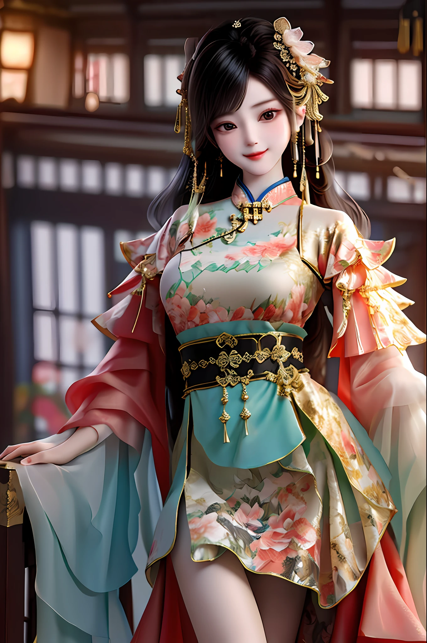 best quality, masterpiece, highres, 1girl,china dress,Beautiful face Beautiful face,
hair ornament, solo,looking at viewer,smile,closed mouth,lips
china dress,dress,hair ornament, necklace, jewelry, long hair, earrings, chinese clothes,
architecture,east asian architecture,building,outdoors,rooftop,city,cityscape