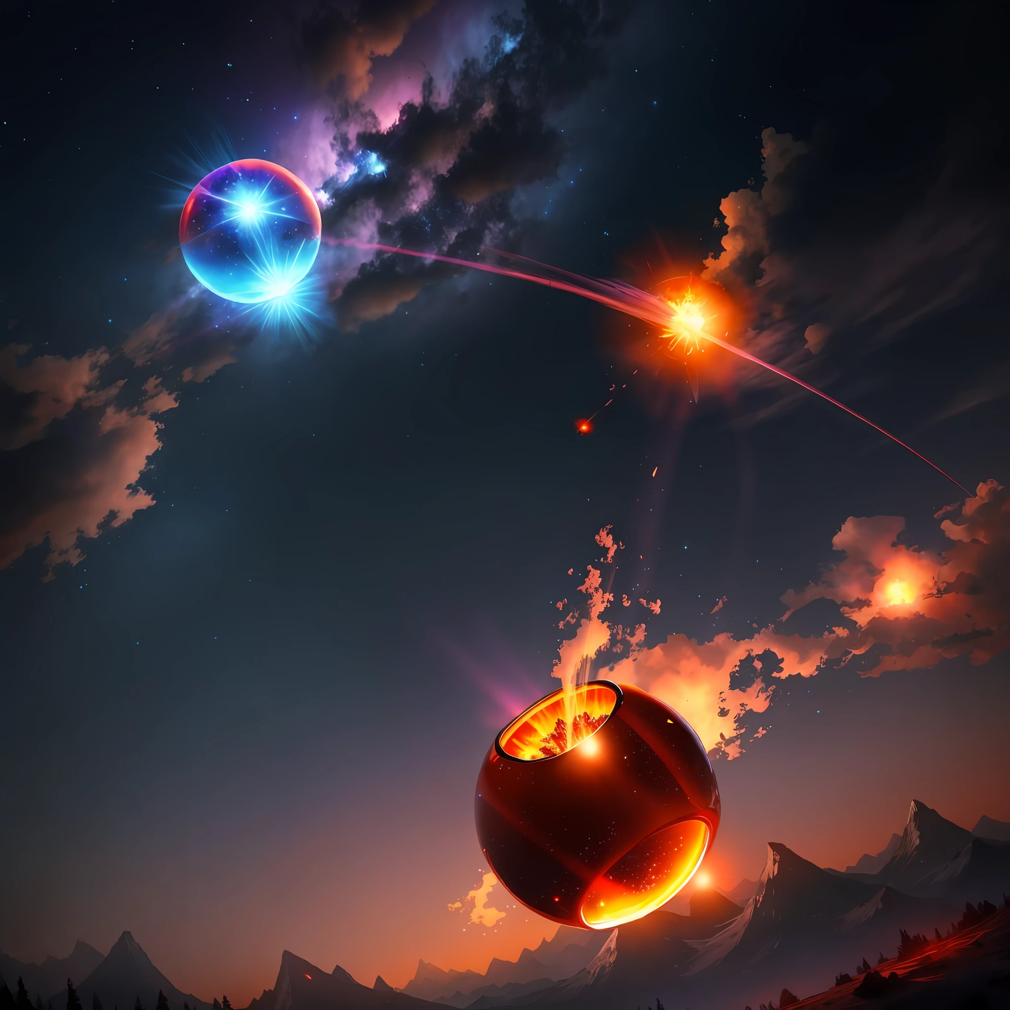 Fireball in skies, skill, magic, dark skies, high quality, game skill