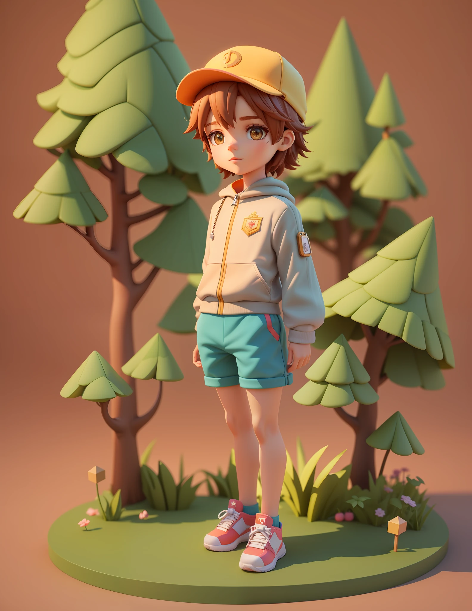 This is a very cute one wearing a cap, wearing a tracksuit, detailed presentation with 3D rendering technology, and digital art stylized expression. render a cute 3D anime boy,
Stylized rendering, with the simultaneous appearance of a cute ceramic doll and a super detailed fantasy character, all presented in a stylized 3D rendering. There will also be cute images of forest creatures and digital art,
The background depicts the atmosphere of April.