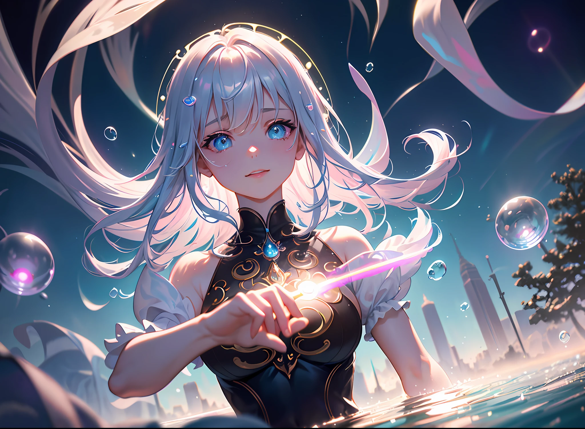 (Masterpiece:1.2), best quality, (illustration:1.2), (ultra-detailed),Eye focus,(Masterpiece Glow, pink lens flare), (Cinematic background), hyper details, (delicate detailed), ( intricate details) ), octane render, hdr, (hyperdetailed:1.15), ((colourful))), (soft light:1.2), (((1male))), ultra-detailed eyes, mature, thick, rainbow drops, paint teardrops, composed of paint (men), fully painted, splat, splash, outdoor, (Bioluminescent Hair: 1.1), (Glowing Eyes), (Silver Hair)), (Cinematic Masterpiece), Ferocious, Powerful, Splashing Colors Absolutely Eye-catching, (Movie Headlights), ((Caustic)), Dynamic Angles, Beautiful Details Glow, Ambient Occlusion, Ambient Light, Ray-Traced Reflections, (Best Lighting, Extremely Delicate and Beautiful), ((Cinematic Light)), (Soft: 2), (Otherworld Events), Otherworld Portals, Dreaming, (Curious), (Mysterious), (Exploring New Worlds), (Whimsical :2), Intricate Background, Vitality, Spirit, (Gentle Smile), Dreamland, Skyscraper, (Tree of Life), Vortex, Magic Array, 2 Legs, 2 Arms