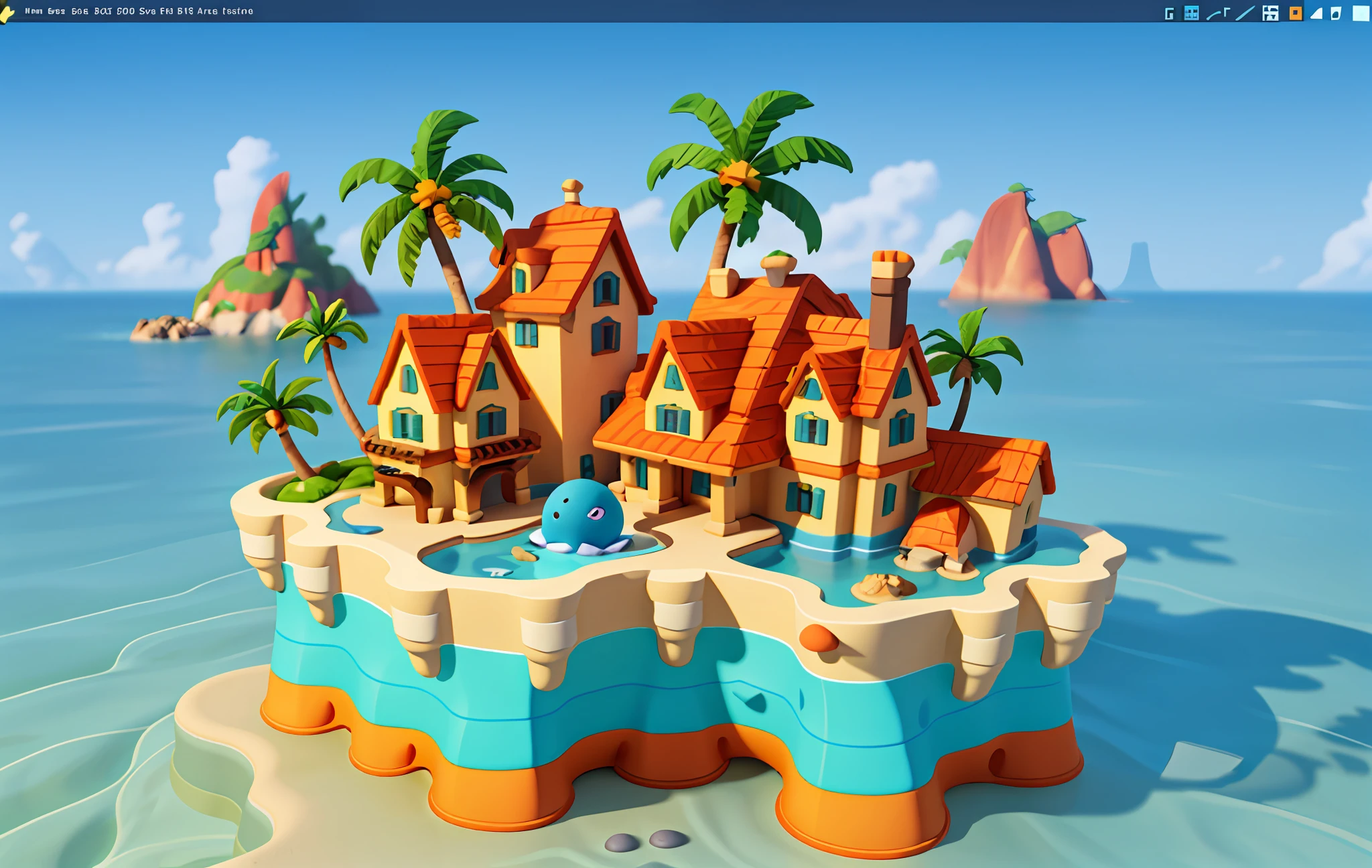 Cartoon style, polygon, game architecture design, fantasy, beautiful house under the sea, ocean architecture, sea creatures, casual game style, creative, best details, cartoon style, 3d, blender, masterpiece, best quality, cartoon rendering, 8K