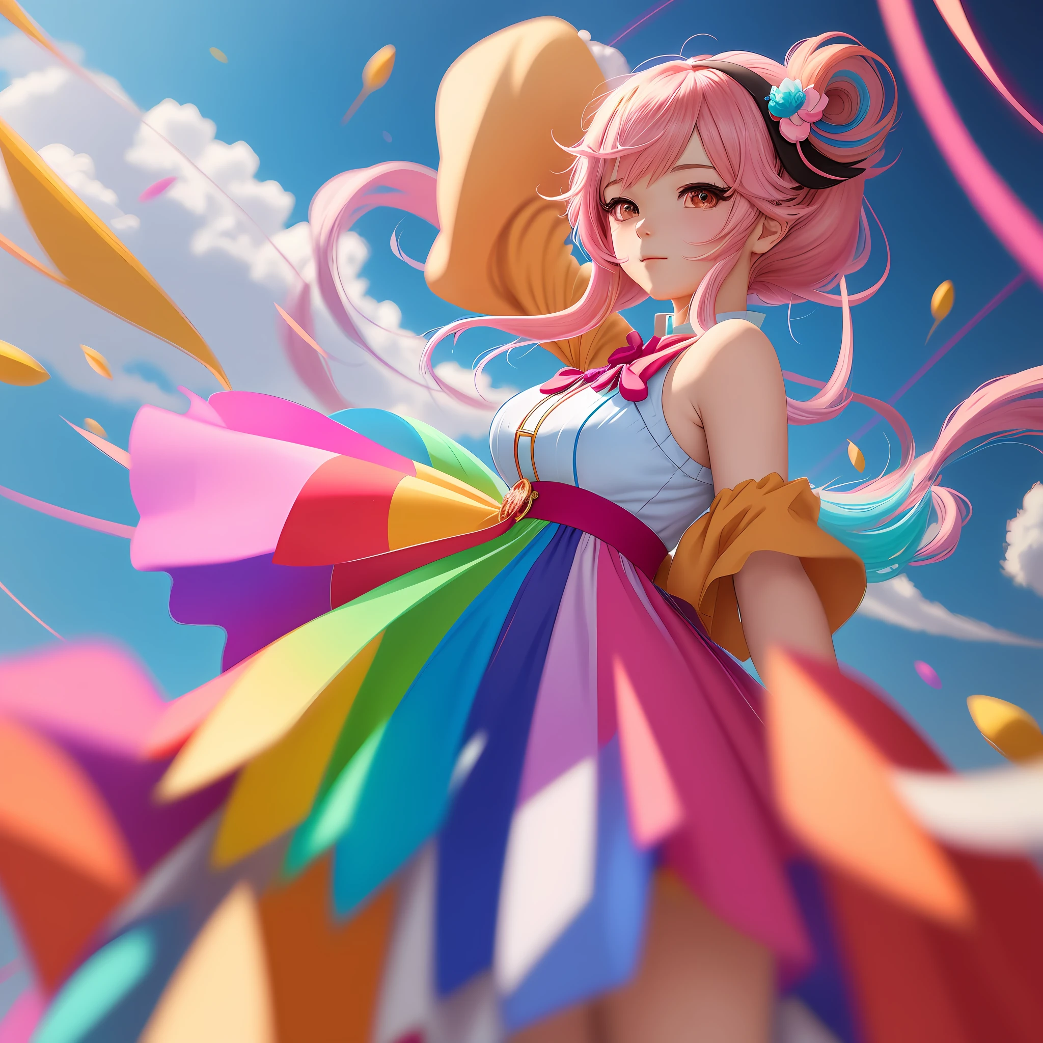 anime girl with colorful hair and a colorful dress, rossdraws pastel vibrant, rossdraws cartoon vibrant, anime style 4 k, beautiful anime portrait, artgerm colorful!!!, ! dream artgerm, beautiful anime girl, anime styled digital art, anime art wallpaper 4k, anime art wallpaper 4 k, digital anime art, extremely detailed artgerm