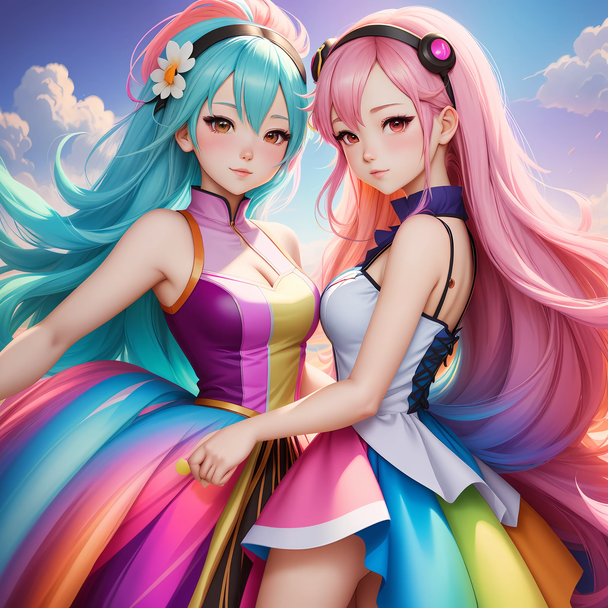 anime girl with colorful hair and a colorful dress, rossdraws pastel vibrant, rossdraws cartoon vibrant, anime style 4 k, beautiful anime portrait, artgerm colorful!!!, ! dream artgerm, beautiful anime girl, anime styled digital art, anime art wallpaper 4k, anime art wallpaper 4 k, digital anime art, extremely detailed artgerm