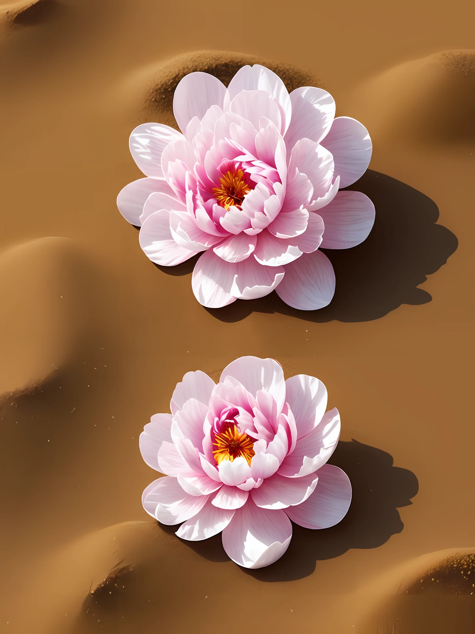 photorealistic turtle shell on sand, peony flowers around, game design, high quality, white background, dimetric view,
