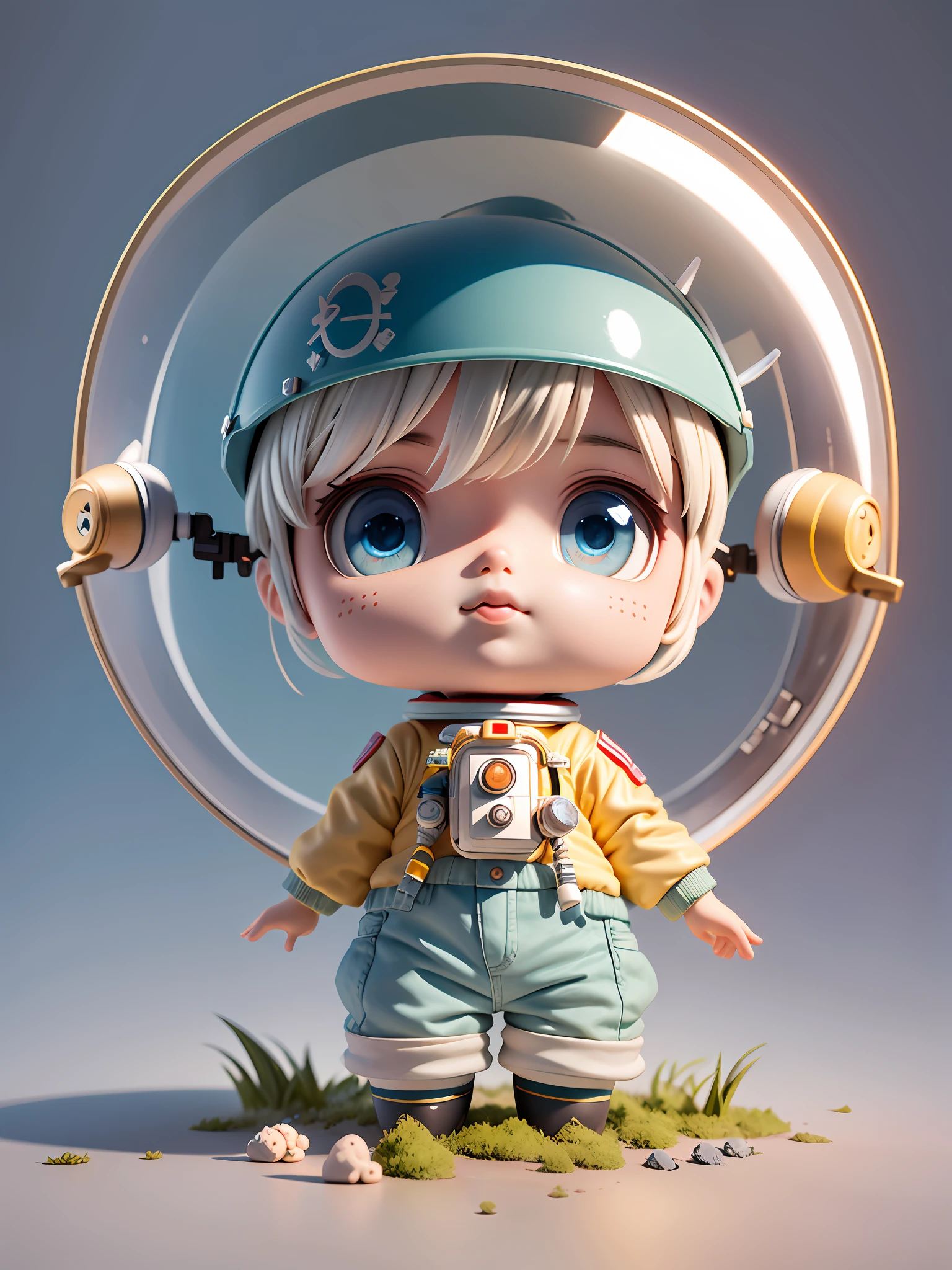 There is a little doll with helmet and helmet, cute 3d rendering, little astronaut looking up, portrait anime space cadet boy, cute 3d anime boy rendering, cute detailed digital art, male explorer mini cute boy, 3d rendering stylized, 3d rendered character art 8k, cute digital painting, anime style 3d, super detailed rendering