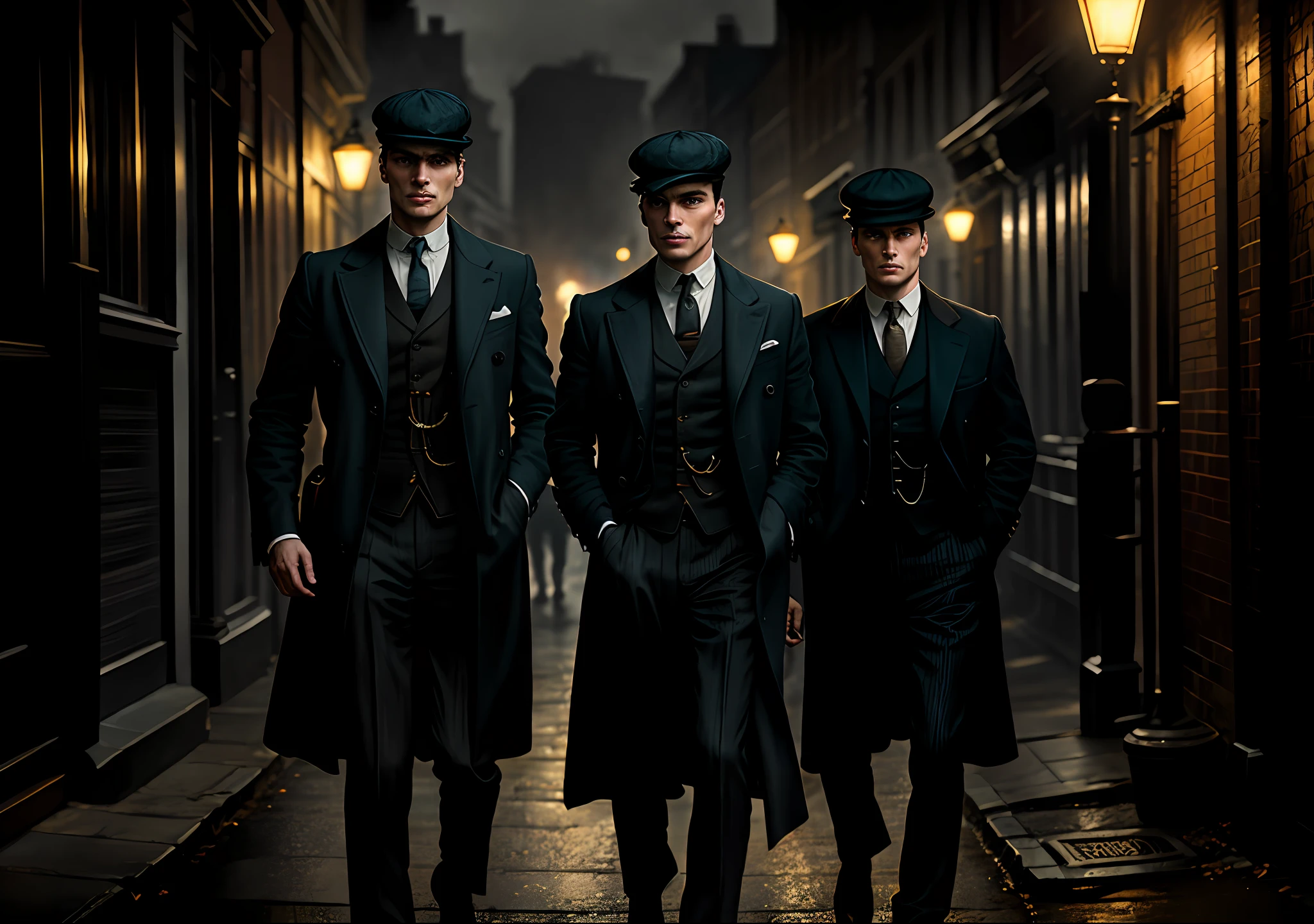 Thomas shelby on the street with his friends peaky blinders dark photo: realistic epic, soft cinematic portrait, adobe lightroom, photographic lab, highly detailed, faded, art by greg rutkowski and artgerm ,neutral colors: 1,2), (hdr:1,4) , (soft colors:1.2), hyperdetailed, (artstation:1.4), cinematic, warm lights, dramatic light, (intricate details:1.1), complex background, (rutkowski:0.66), (blue and orange:0.4)