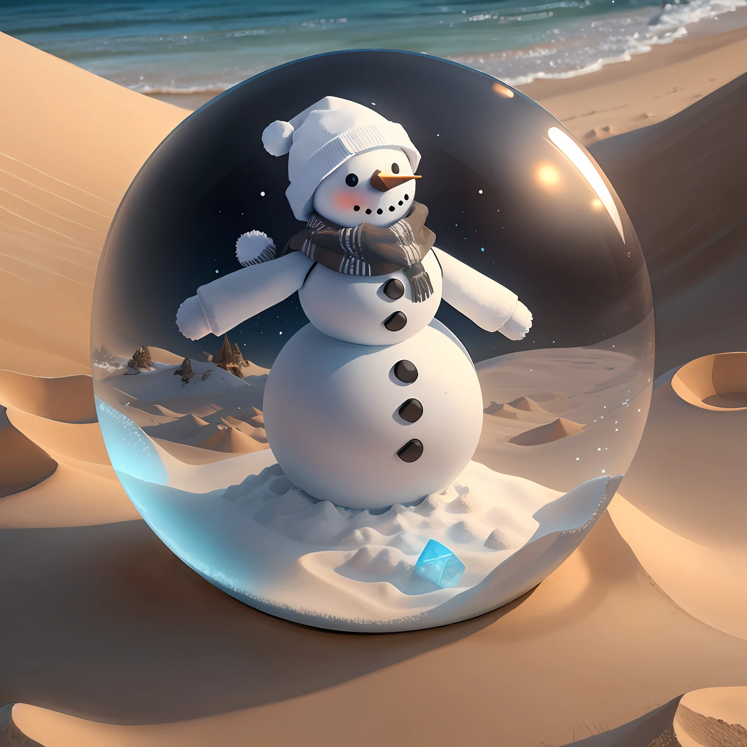 snowman from sand, dimetric view, high quality, game design, transparent color