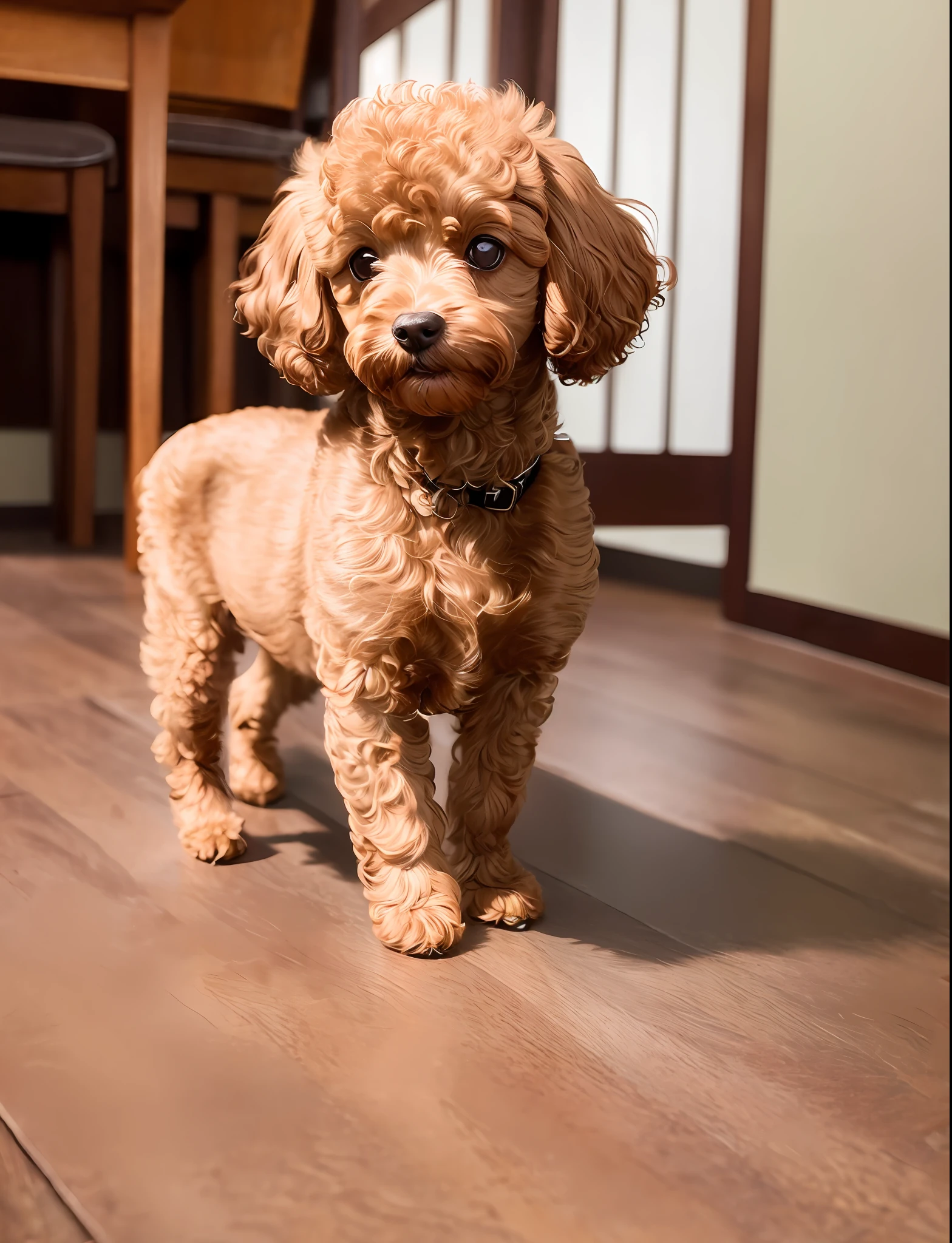 Brown toy poodle, small dog, sad, faceless, 8k, professional photo, delicate, clear, in the house, sunlight, light leakage, masterpiece, (((pretty)))), (reality)))), mokomoko