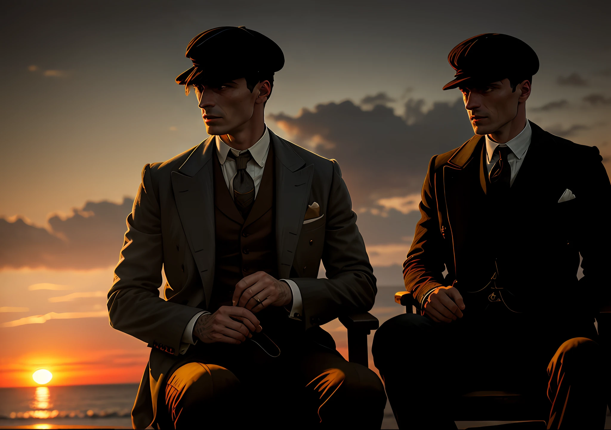 Thomas shelby sitting in the sunset barrel peaky blinders clear photo: realistic epic, soft cinematic portrait, adobe lightroom, photographic lab, highly detailed, faded, art by greg rutkowski and artgerm ,neutral colors: 1,2), (hdr:1,4) , (soft colors:1.2), hyperdetailed, (artstation:1.4), cinematic, warm lights, dramatic light, (intricate details:1.1), complex background, (rutkowski:0.66), (blue and orange:0.4)