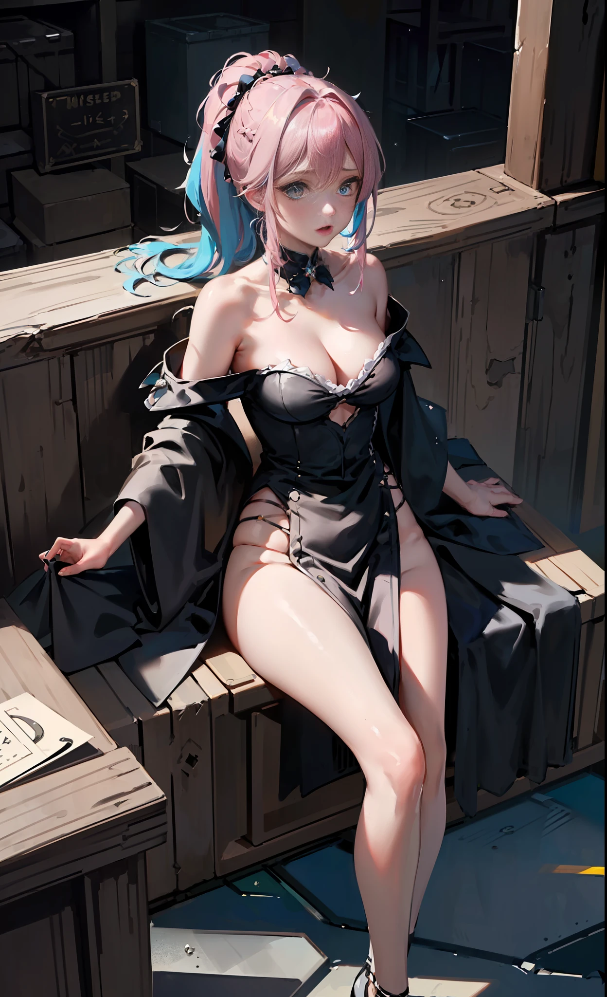 (Masterpiece), (Best Quality), (Super Detailed), (Dirty Hair), (Illustration), (1 Girl) (Long Pink Hair 1.5) (Blue Eyes) (Double Ponytail 2.0), (((Off-the-Shoulder Dress))),(Fashion Model Looking at the Audience, (Interview), (Simple Background), Beautiful and Delicate Eyes, Delicate Beautiful Face, Soaring (High Saturation), (Colorful Glitter), Multi-colored Bubbles, (Glitter), Accent on Face, PerfectNwsjMajic, Big Breasts, No cleavage, no chest, facing the masses, perfect body,
