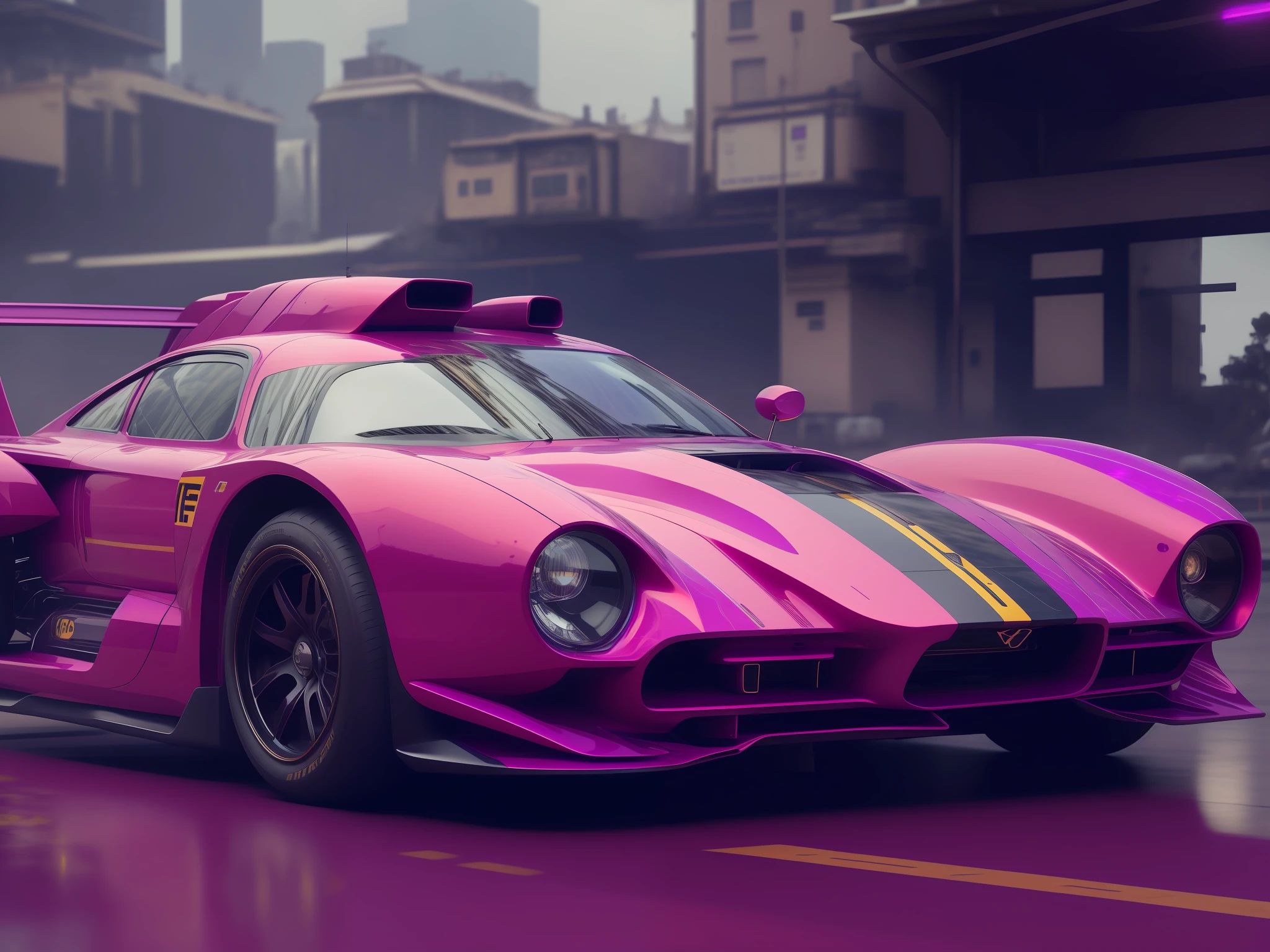 purple car with yellow stripes on the front, cyberpunk car, cyberpunk vibrant colors, cyberpunk art ultrarealistic 8k, cyberpunk 8 k, avantgarde 4k wallpaper, cyberpunk style , hyperrealistic, wallpaper 4k, wallpaper 4 k, hq 4k wallpaper, hq 4k phone wallpaper, neon cyberpunk vibrant colors, hyper-realistic cyberpunk style