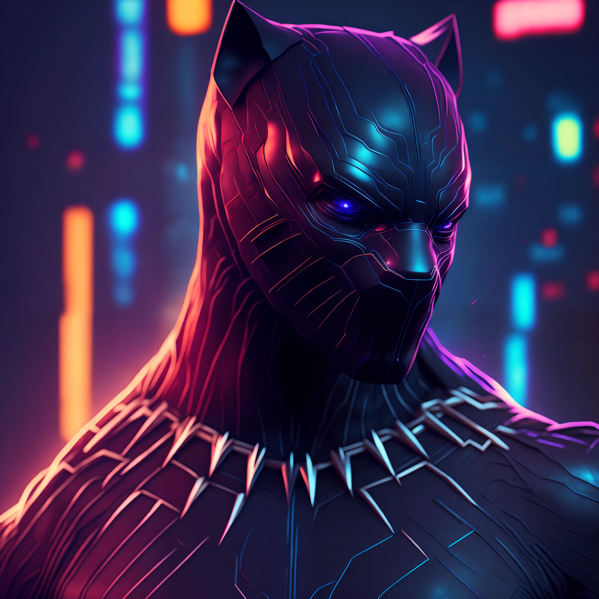 Black Panther (Marvel), cyberpunk, 8K.