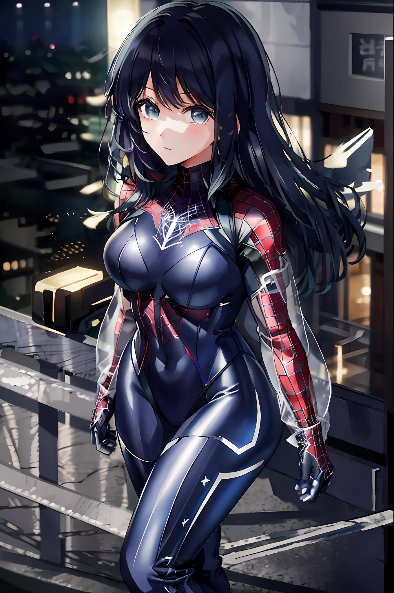 masterpiece, high quality, 8k, beautiful lighting, 1girl, solo, akane, looking at viewer, super hero tight suit ,spider girl outfit