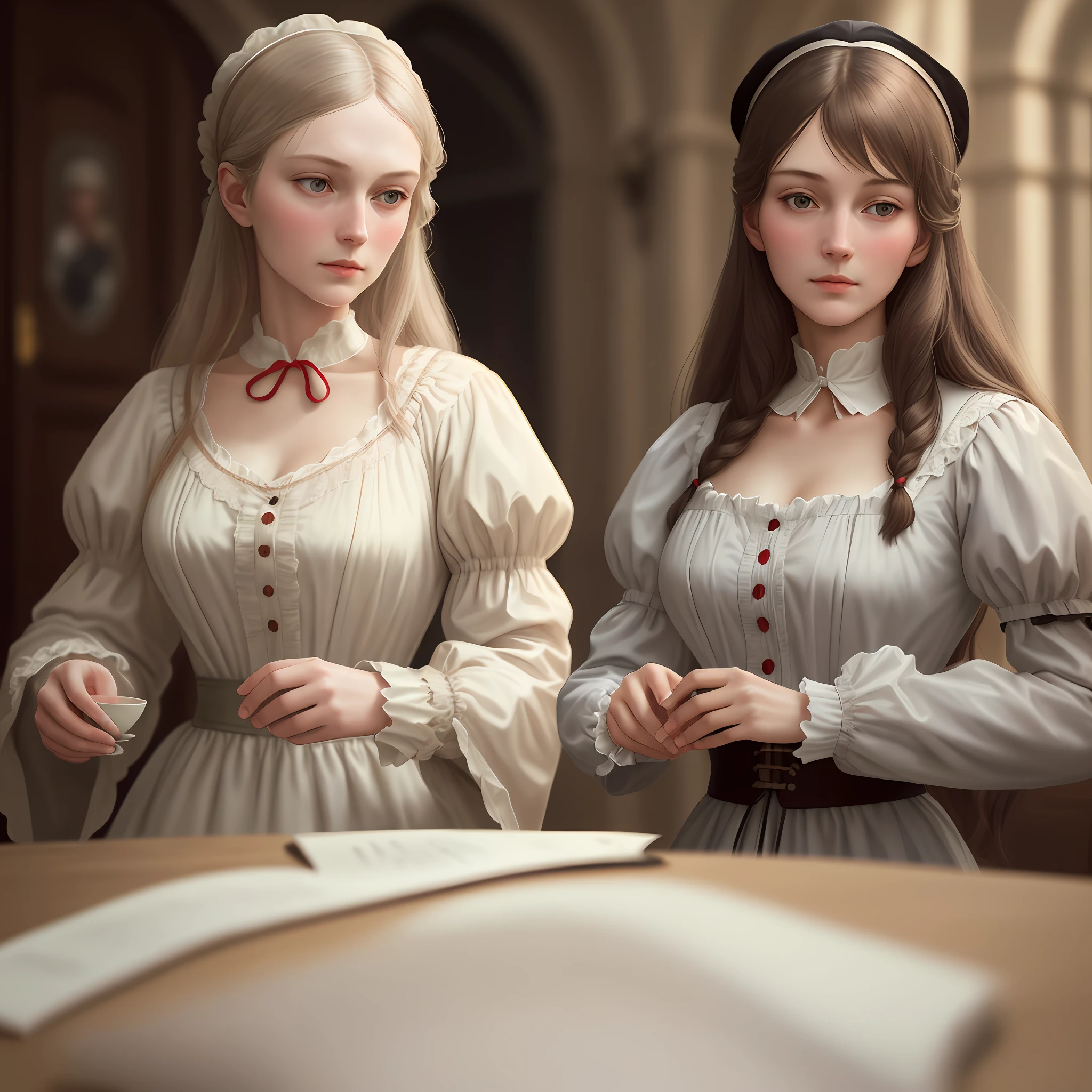 Amazingly beautiful girl from England, Florence Nightingale, (realistic face)), big, tea time, damp, white formal shirt, loose collar buttons, nipple bumps, long loose hair, (delicate illustrations: 1.4), (Renaissance art: 1.4), (ultra high resolution: 1.2), (photorealistic: 1.4), (8K, RAW photos: 1.2), ( Soft Focus: 1.4), (18 years old: 1.3), (Sharp Focus: 1.4), Beautiful face with attention to detail, Pure Rose Face_V1