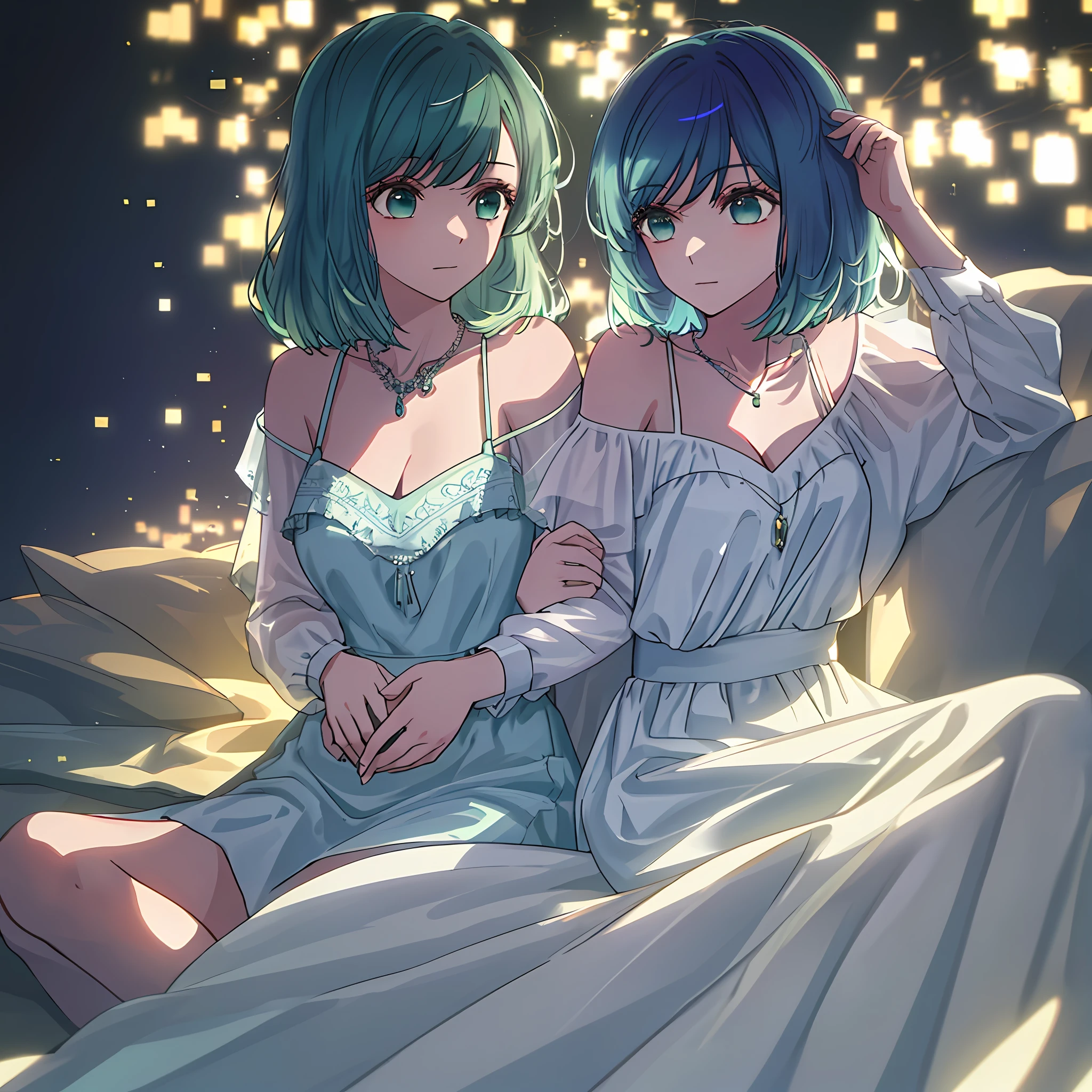 best quality, masterpiece, highres, solo, laying down, 1girl, naked, posing, nudity, revealing clothing, revealing, cleavage, thick thighs, exposed belly, blue hair, gradient hair, green hair, hair ornament,necklace, jewelry,Beautiful face,upon_body, tyndall effect,photorealistic, dark studio, rim lighting, two tone lighting,(high detailed skin:1.2), 8k uhd, dslr, soft lighting, high quality, volumetric lighting, candid, Photograph, high resolution, 4k, 8k, Bokeh
