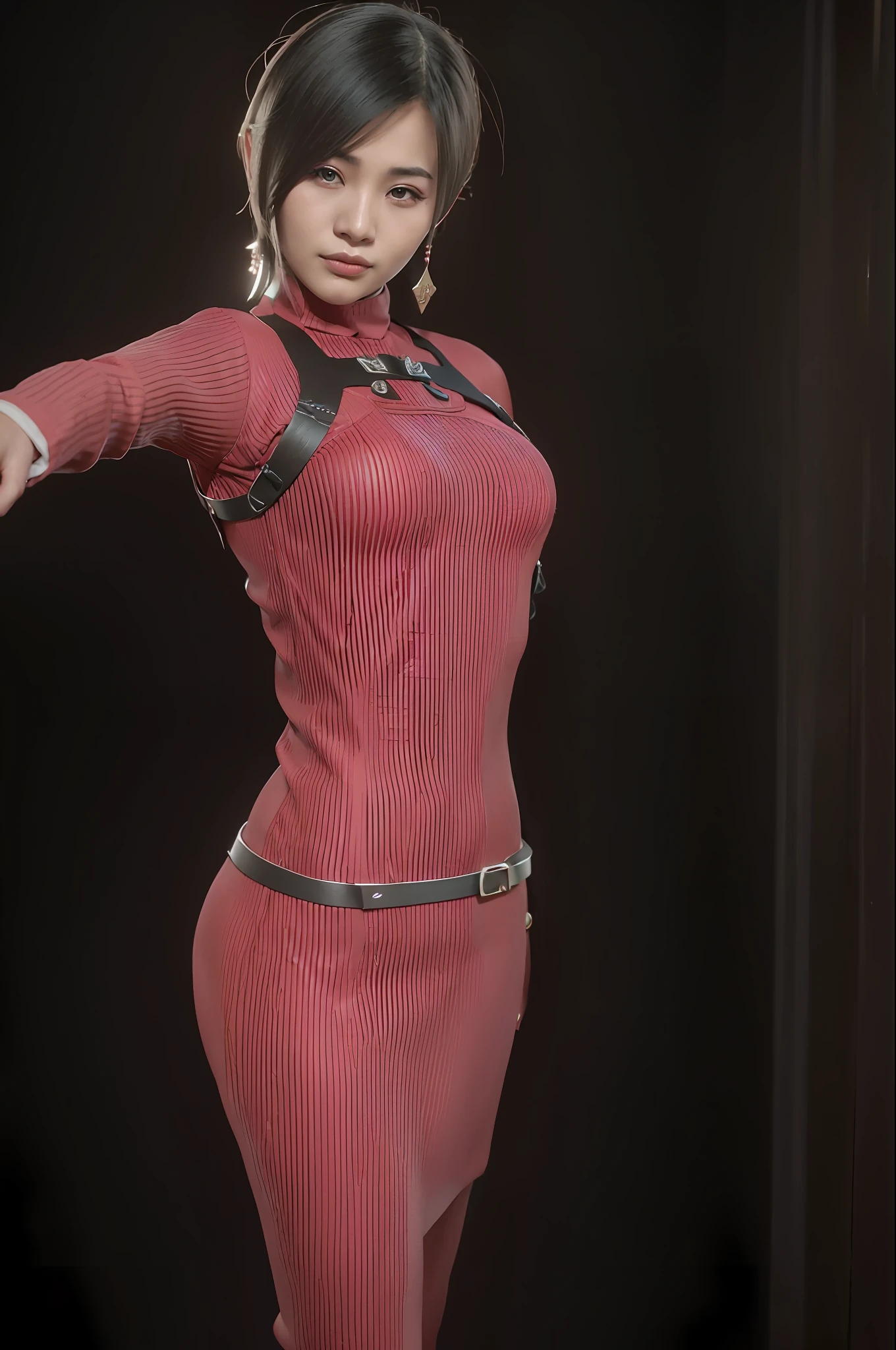 Create a high-quality character model of an attractive (((Vietnamese woman))) in her 20s. The model should have a stunning appearance, with a focus on realistic details. The resolution should be 8k or higher, allowing for exceptional visual fidelity and intricate textures. Aim for a masterpiece-level rendering, every aspect is meticulously crafted and seemingly appealing. The character should have a perfect body. Pay special attention to the face, with an ultra-detailed design that captures the unique features of a Vietnamese woman. Emphasize the lips, giving them a realistic texture and subtle details. The eyes should be finely crafted, featuring double eyelids to reflect the desired aesthetic, (((Red suit))) ,((short hair)), 8k, RAW photo), sluty face, sexypose, lewd pose, pose, instagrampost, selfshot, differentposes, ((seductive pose)), ((seductive face)), ((seductive eye)), ((small breast))