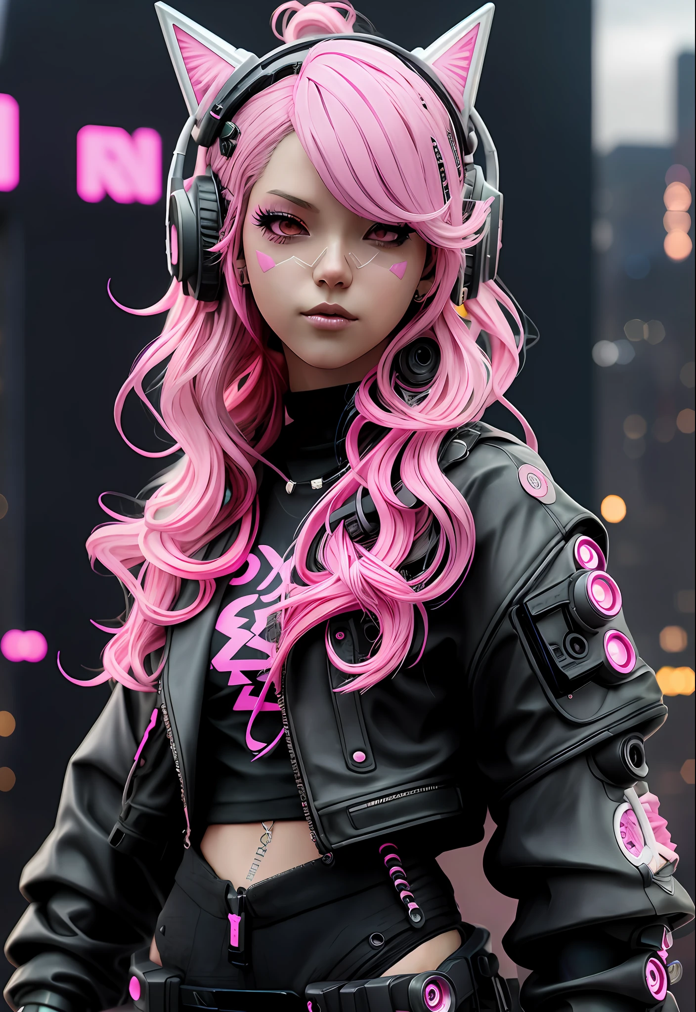 a woman with pink hair sitting on top of a wall, anime cyberpunk art, cyberpunk anime art, female cyberpunk anime girl, cyberpunk anime girl, dreamy cyberpunk girl, cyberpunk girl, anime cyberpunk, cyberpunk beautiful girl, digital cyberpunk anime art, a teen cyberpunk cyborg, neonpunk, young lady cyborg, high quality cyberpunk art, modern cyberpunk animeန