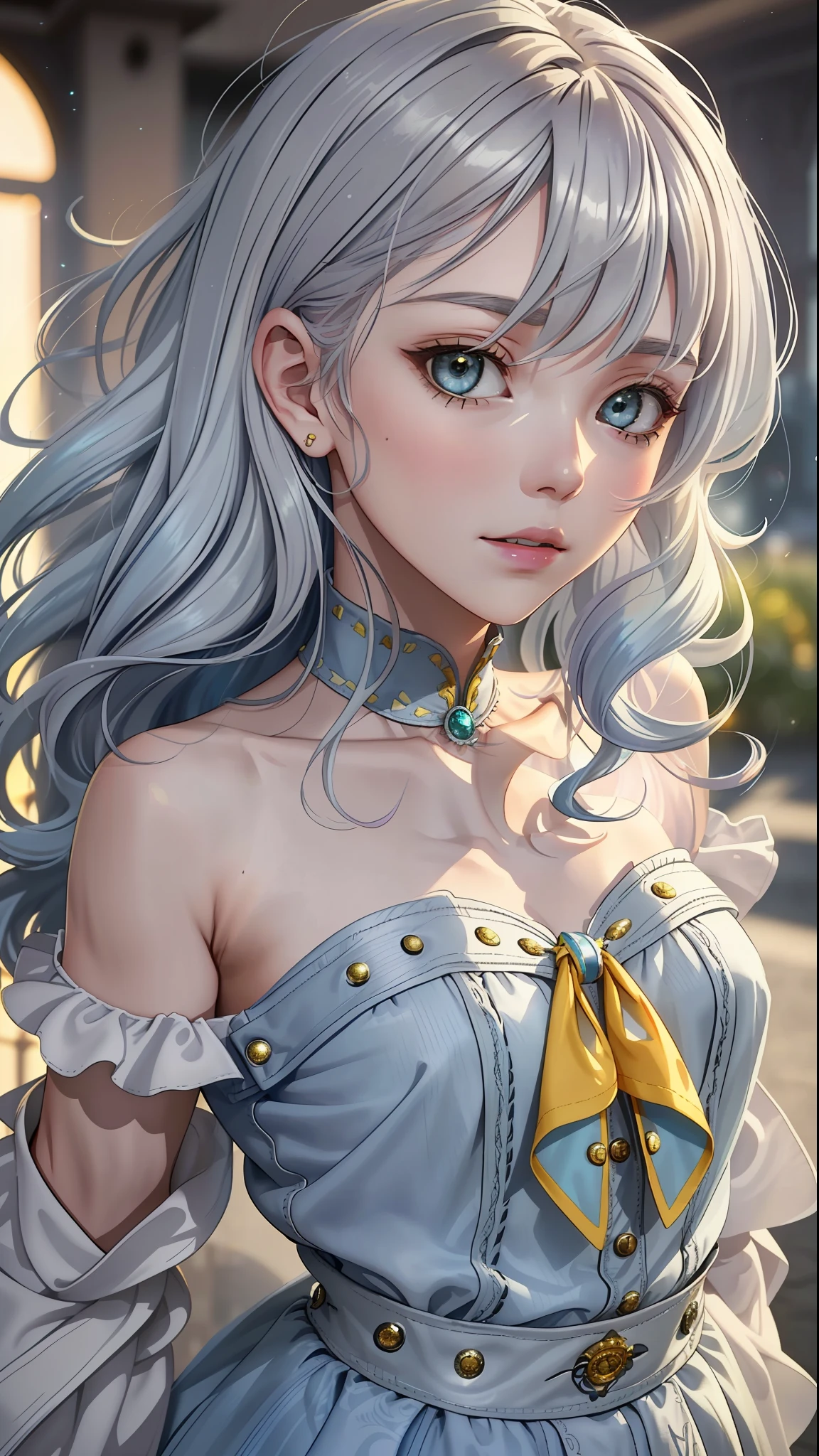 (a girl),beautiful,delicate and colorful,('silver hair':1.2+'yellow hair':1.3+'blue hair'),'city,colsa,top 8k',perfect lighting, subtle shadows.