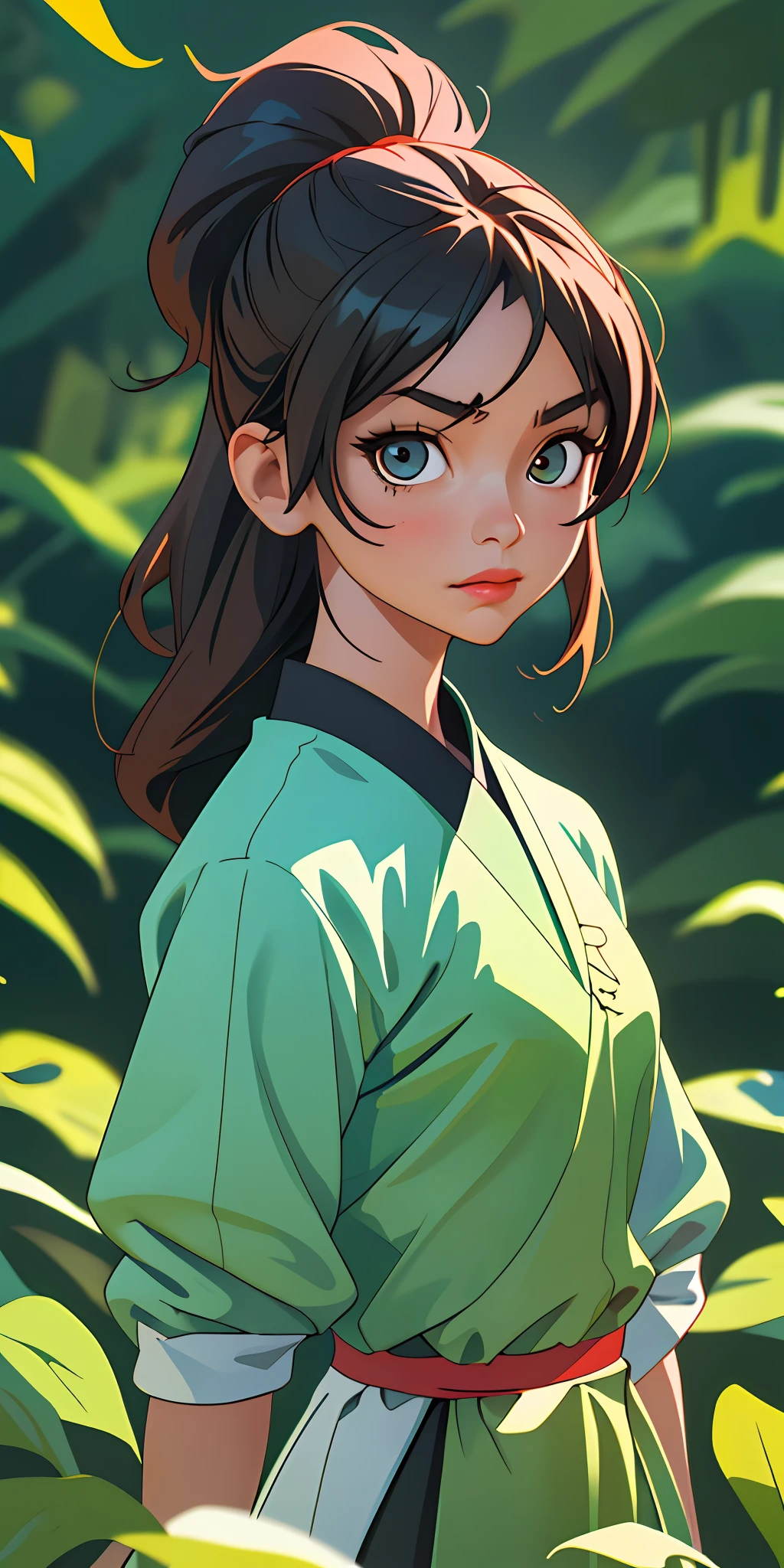 (Best Quality, Masterpiece), 1 Girl, Looking at the Viewer, Blurred Background, Upper Body, Contemporary, Dress, The Adventures of Jackie Chan - Little Jade