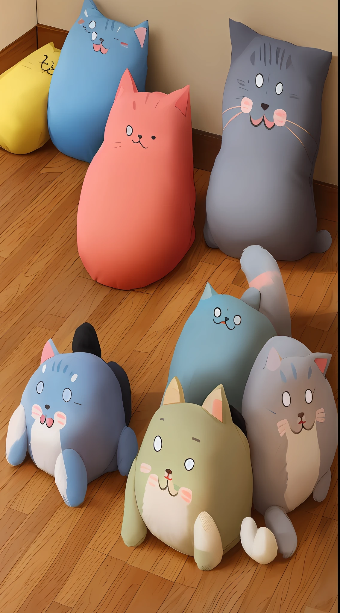 there is a cat and a cat laying on a pillow, kawaii cat, cute cats, kawaii, fat chibi grey cat, aww, illustration of 2 cats, cute:2, cute cartoon, cute, neko, cute adorable, cute artwork, cats, two cats, anime cat, catscatscats, kawaai, awwwww, cute anime