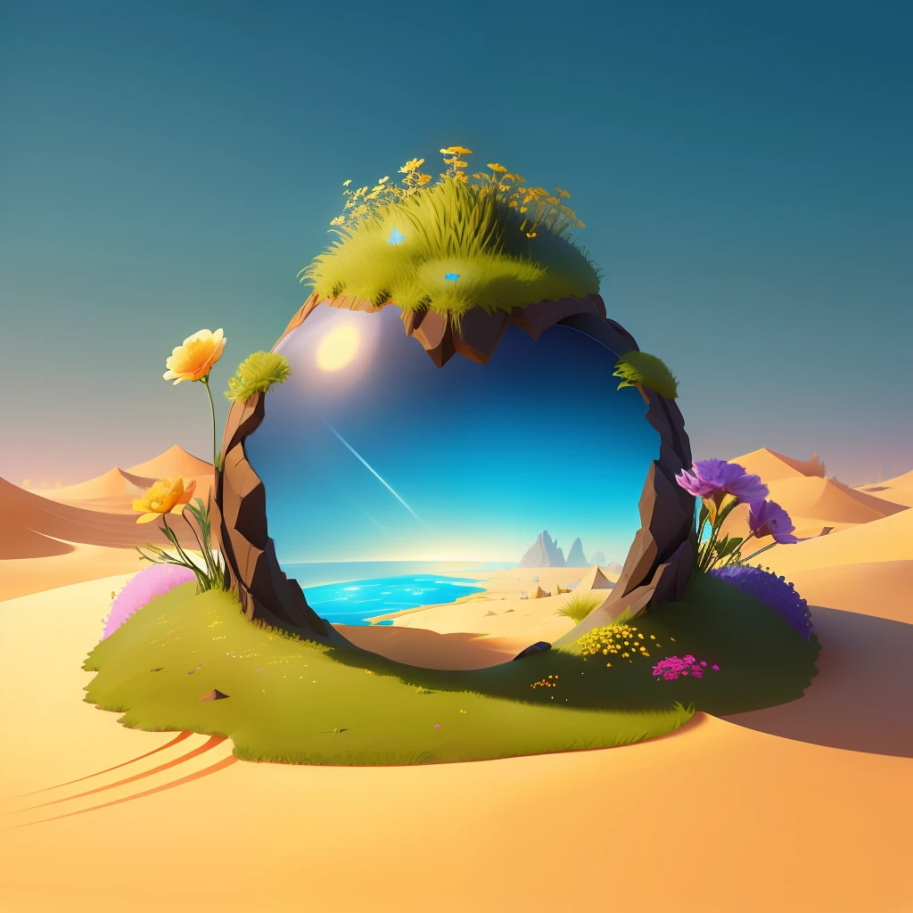 fantasy sand anthill with flowers, dimetric view, game design, high quality, cartoon style, cute, transparent background