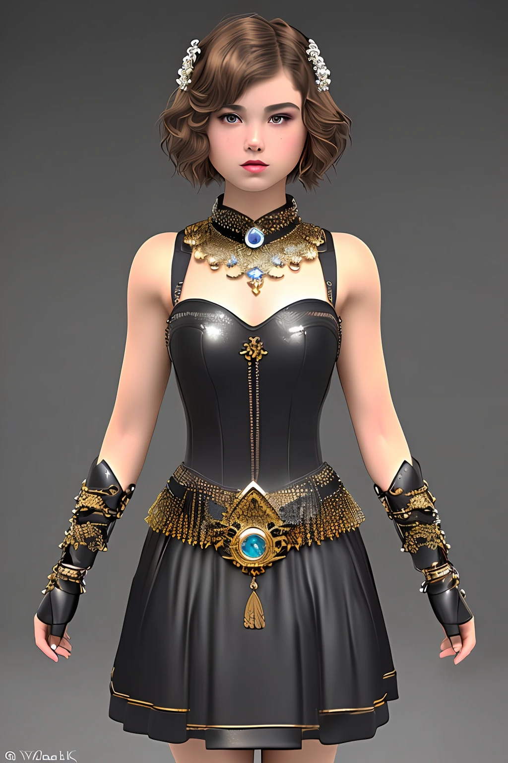 masterpiece, high quality, 3d, 8k cg, intricate details, detailed background, sacred. ornaments, byDylanKowalski,
((1girl)), upper body, muscular, skindentation, looking to the side, short hair, prosthesis, mechanical arms, synthetic skin,
porcelain, pearl, holographic, titanium, diamond, ruby, sapphire, gemstones, clockwork, grunge, worn edges, armor,