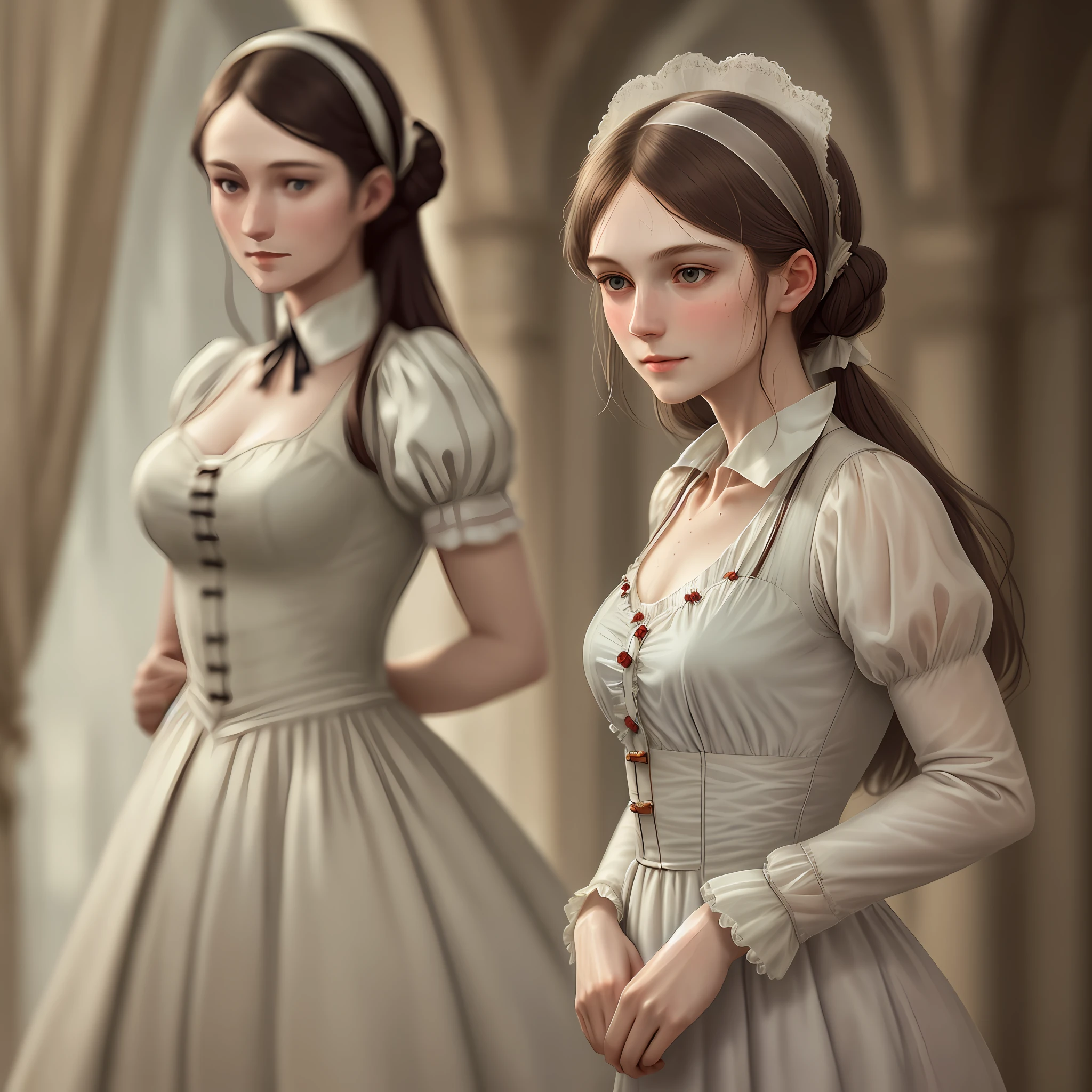 Florence Nightingale, (ballet clothes), standing, damp, sweaty, sweating, smiling at the camera, white formal shirt, loose collar buttons, nipple bumps, long loose hair, ((trim hair)), (pull up hair)), (delicate illustrations: 1.4), (Renaissance art: 1.4), (ultra high resolution: 1.2), ( Photorealistic: 1.4), (8K, RAW Photo: 1.2), (Soft Focus: 1.4), (18 years old: 1.3), (Sharp Focus: 1.4), Beautiful Face with Attention to Detail, Pure Rose Face_V1, Antique, Impressionist