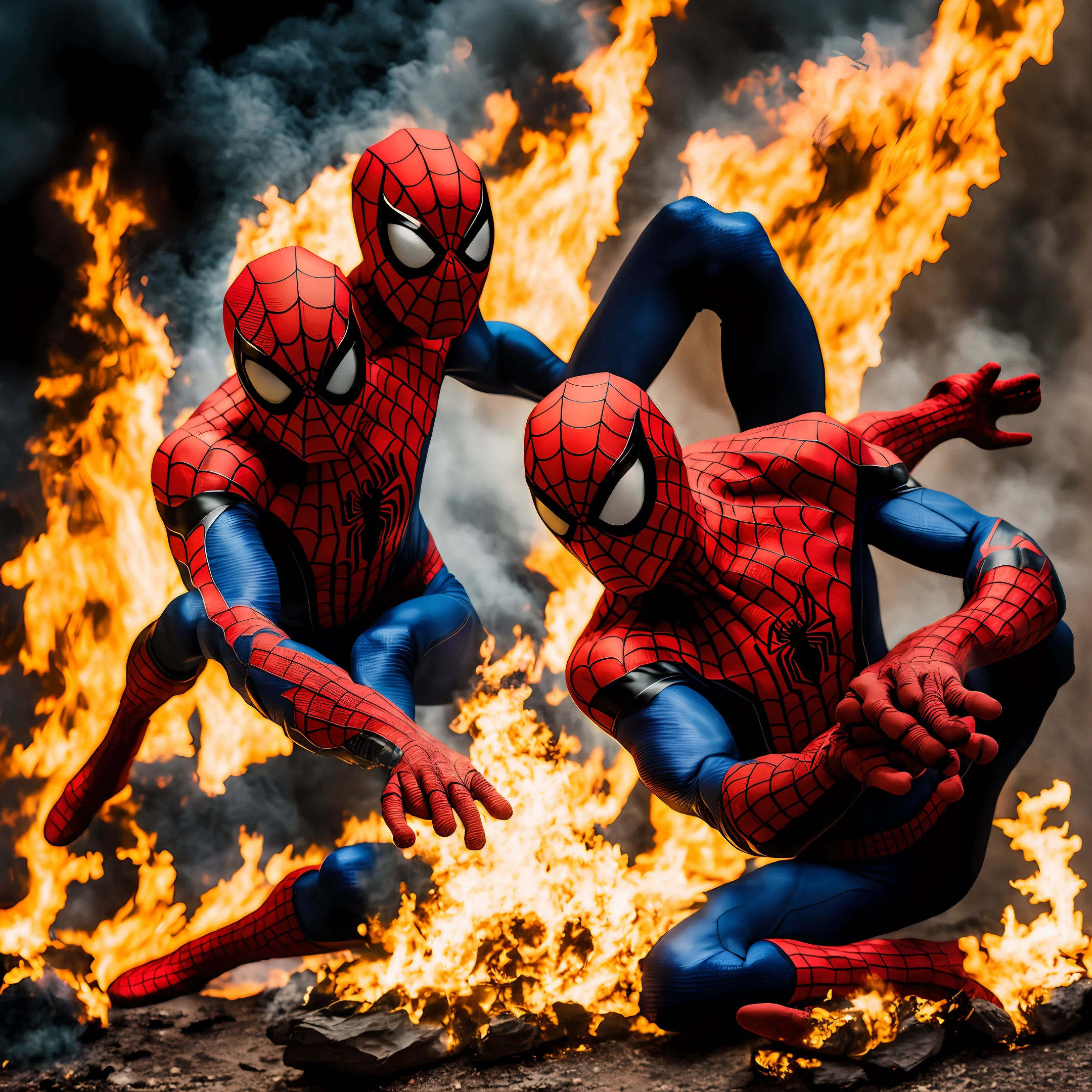 spiderman fight superman in the fire,lighting