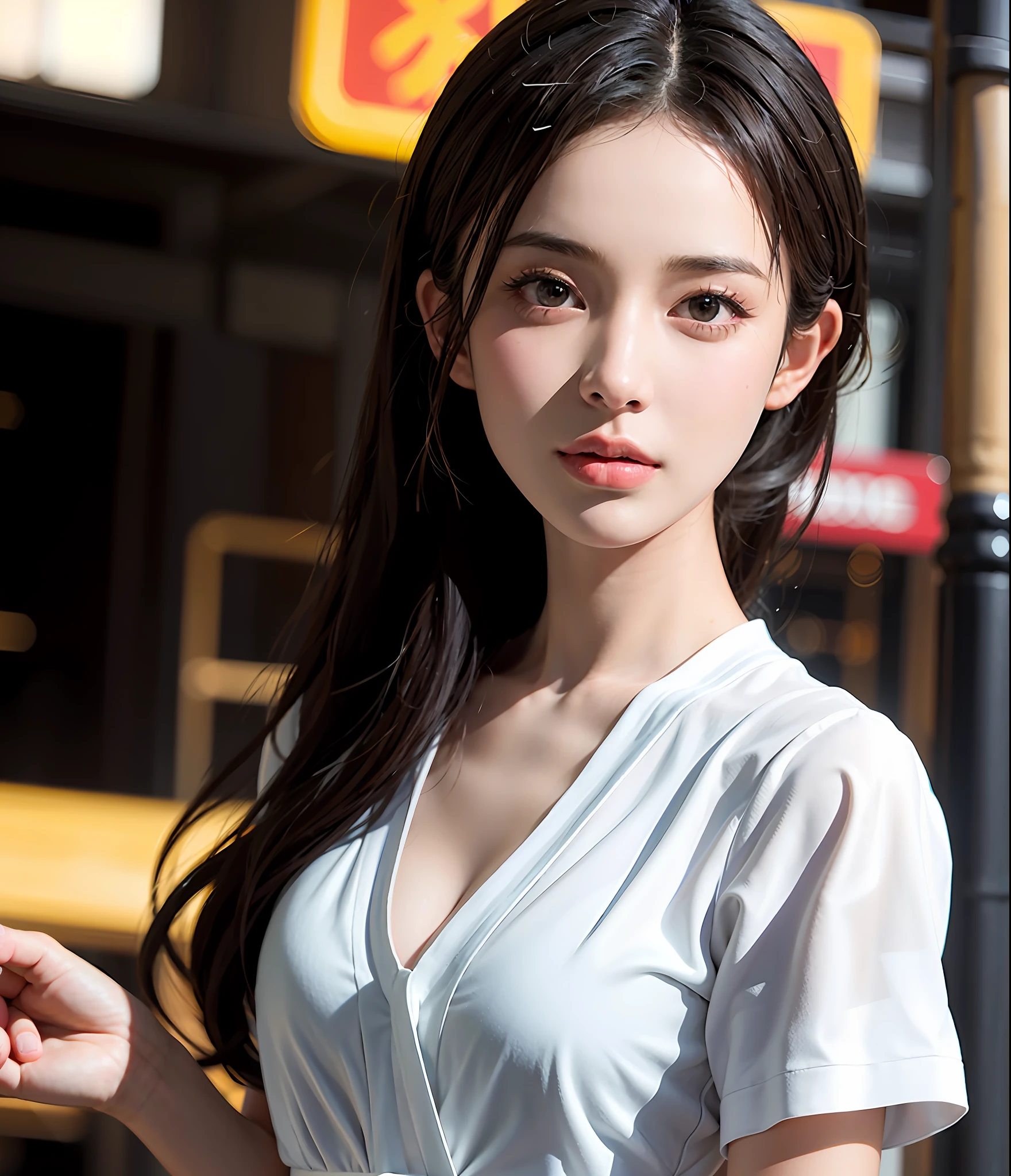 1girl,Sweet girl, princes,college uniform, Natural, Elegant,Cute,(perfect big eyes:1.2),black long hair,Perfect nose, small chest, holding flowers,extreme hand details,cute,(at the night market),RAW,16k,(masterpiece:1.5), best quality, intricate details,ultra highres,extremely detailed, wallpaper,Unreal 5 Engine ,ray tracing,Artstation extreme artistic detail,dynamic lighting,extremely detailed,(photorealistic:1.5),sharpen,depth of field, complex 3d render ultra detailed,octane render,Completed facial features,