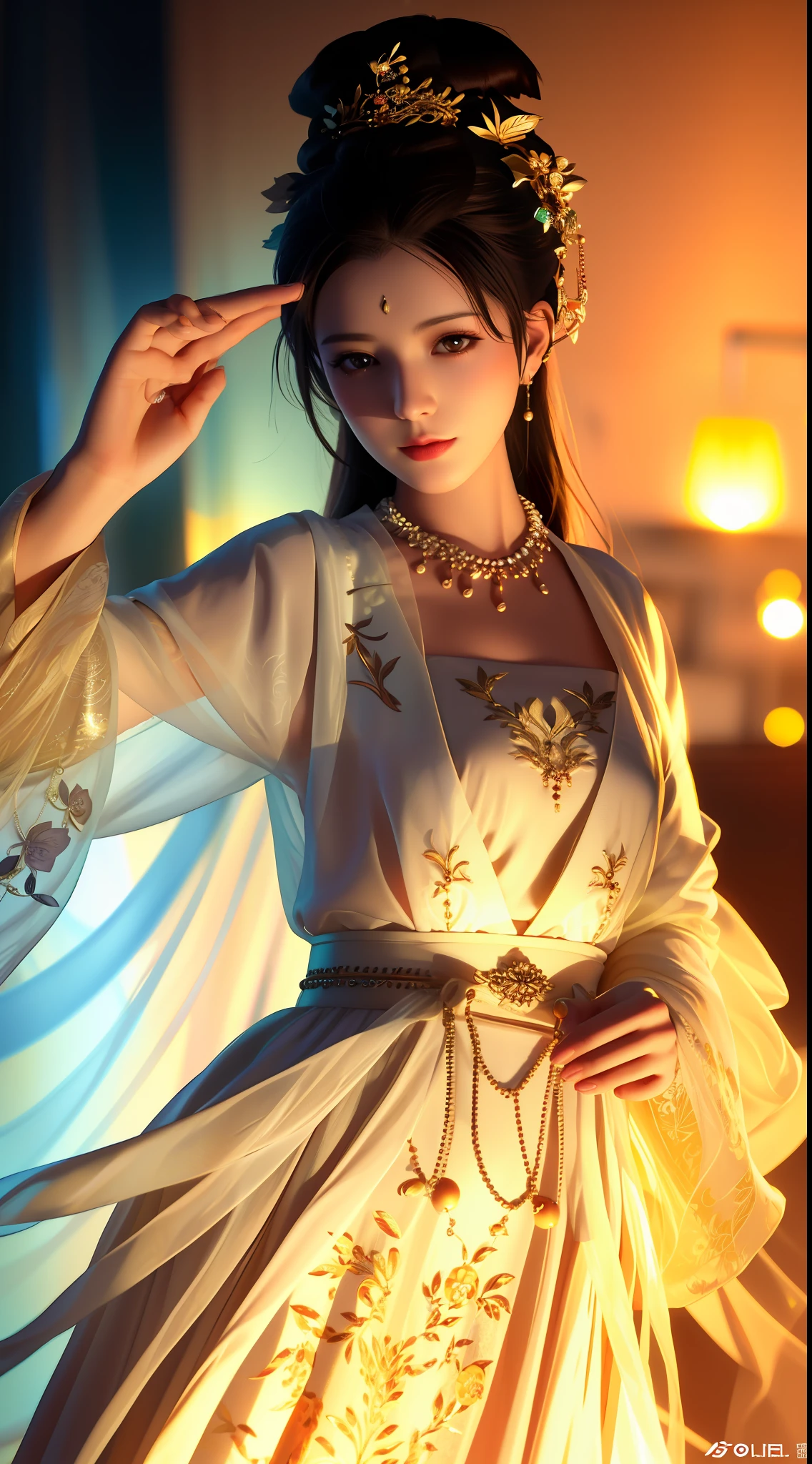 best quality, masterpiece, highres, 1girl, china dress, hair ornament, necklace, jewelry, Beautiful face, upon_body, tyndall effect, photorealistic, dark studio, rim lighting, two tone lighting, (high detailed skin:1.2), 8k uhd, dslr, soft lighting, high quality, volumetric lighting, candid, Photograph, high resolution, 4k, 8k, Bokeh, medium breasts,