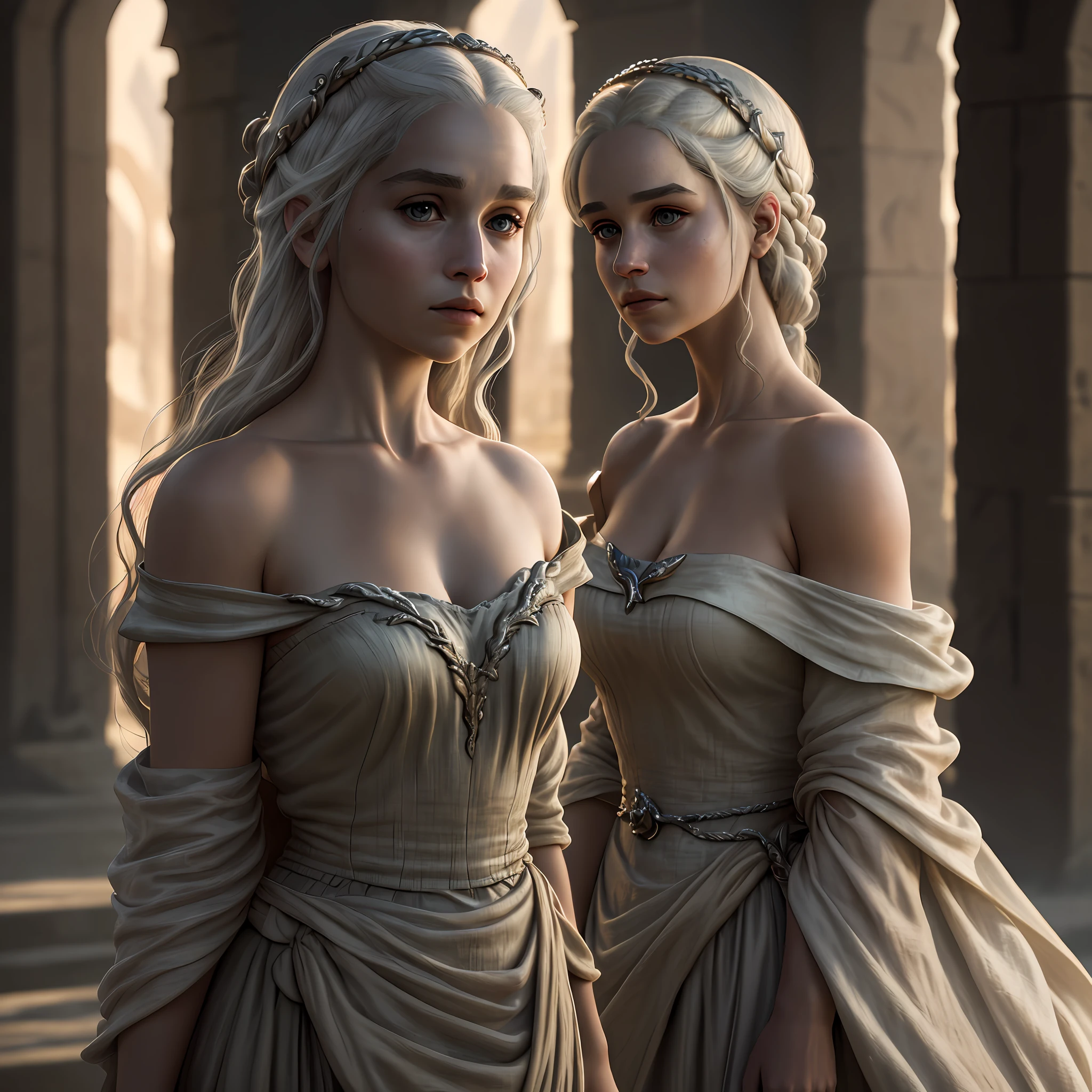 Best quality, masterpiece, ultra high res, (photorealistic:1.4), raw photo,Daenerys, off shoulder, cinematic lighting