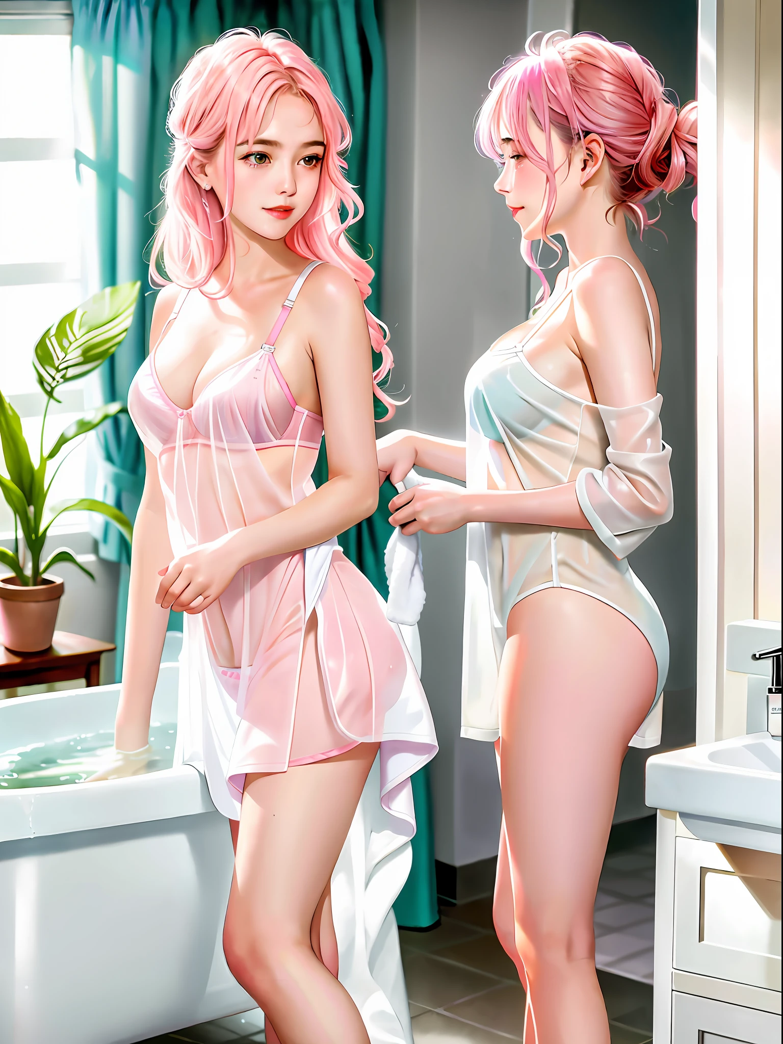 👩🥵🛀🚿🧼💖💗💓💞💕💘💟((no bra, no panties)), , ((see-through)), 8k uhd, dslr, soft lighting, high quality, film grain, Fujifilm XT3,
