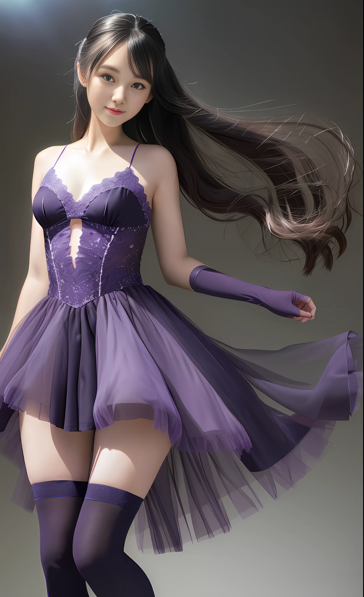 Absurd, high resolution, super detailed, (1 girl: 1.3), 20 years old,
High fork swimsuit, ballet socks, tutu, looming feet, dark room, slim, pretty dream girl, looming bright purple thigh socks, silky texture, lace stocking edges, real photos, detailed eyes, pretty eyes, smile, full body perspective, detailed face, big, real photos, realistic human body,