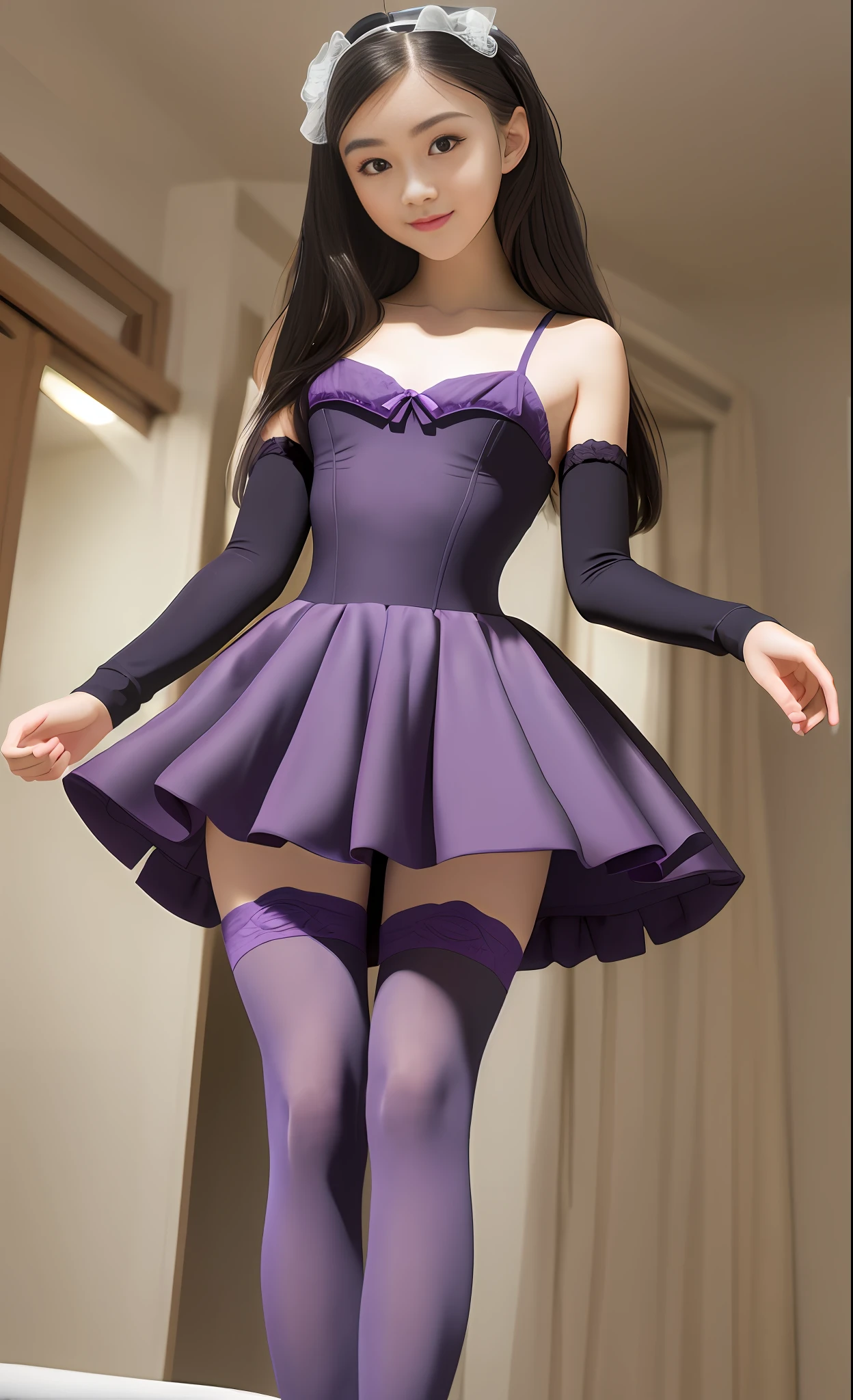 Absurd, high resolution, super detailed, (1 girl: 1.3), 20 years old,
High fork swimsuit, ballet socks, tutu, looming feet, dark room, slim, pretty dream girl, looming bright purple thigh socks, silky texture, lace stocking edges, real photos, detailed eyes, pretty eyes, smile, full body perspective, detailed face, big, real photos, realistic human body,