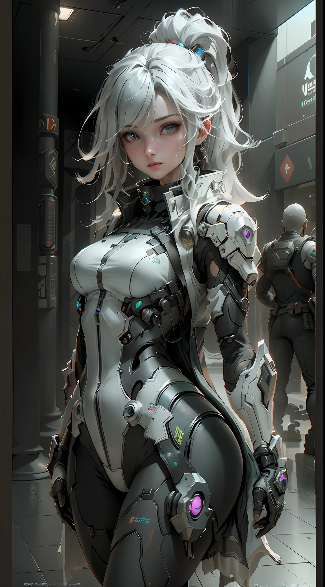 ((Best quality)), ((masterpiece)), (detailed:1.4), 3D, an image of a beautiful cyberpunk female,HDR (High Dynamic Range),Ray Tracing,NVIDIA RTX,Super-Resolution,Unreal 5,Subsurface scattering,PBR Texturing,Post-processing,Anisotropic Filtering,Depth-of-field,Maximum clarity and sharpness,Multi-layered textures,Albedo and Specular maps,Surface shading,Accurate simulation of light-material interaction,Perfect proportions,Octane Render,Two-tone lighting,Wide aperture,Low ISO,White balance,Rule of thirds,8K RAW,