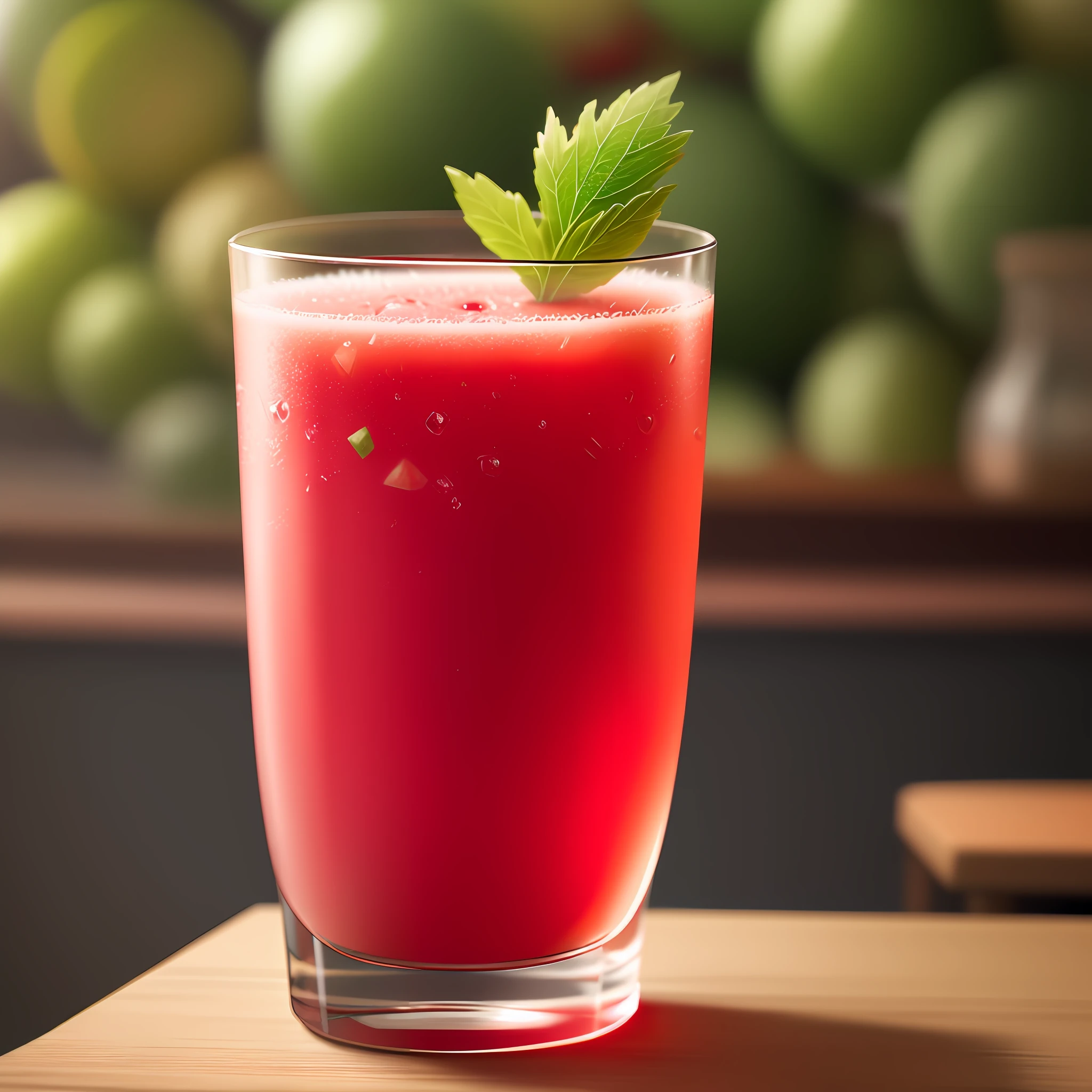 a glass of watermelon juice, slightly blurred soft cinematic background, 4k, HD.