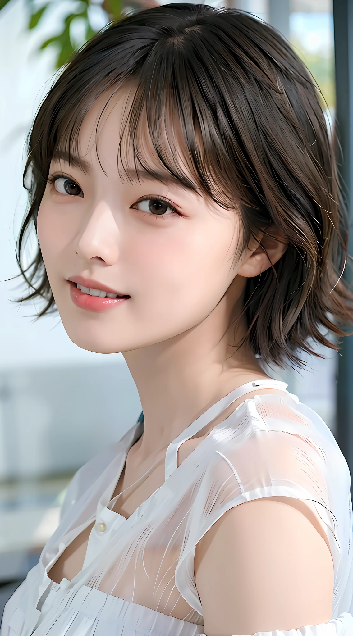 Soft looking big, white and thin blouse, good style, slender figure, tips of clearly visible, whole body, bare legs, see-through bra, body line is very sexy, crotch wide open, sticking out, on duty, office worker, skin is exposed very much, the tip of the is clearly visible, areola visible, masterpiece) ( Perfect proportions)(realistic photos)(highest quality)(detail)Shot with Canon EOS R5, 50mm lens, f/2.8, HDR, (8k) (wallpaper) (cinematic lighting) (dramatic lighting) (sharp focus) (complex), RAW photos, RAW photos,