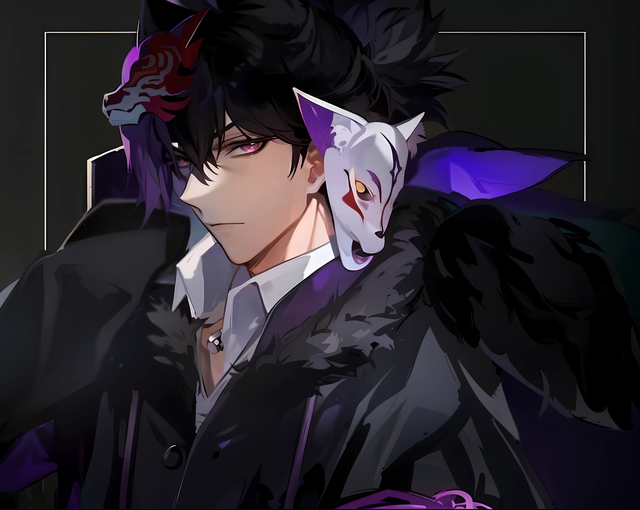 anime character with a purple and black hair and a white shirt, handsome guy in demon slayer art, the former demon king, handsome japanese demon boy, inspired by Okumura Masanobu, dapper dream demon, demon slayer rui fanart, trigger anime artstyle, demon slayer artstyle, portrait gapmoe yandere grimdark, keqing from genshin impact